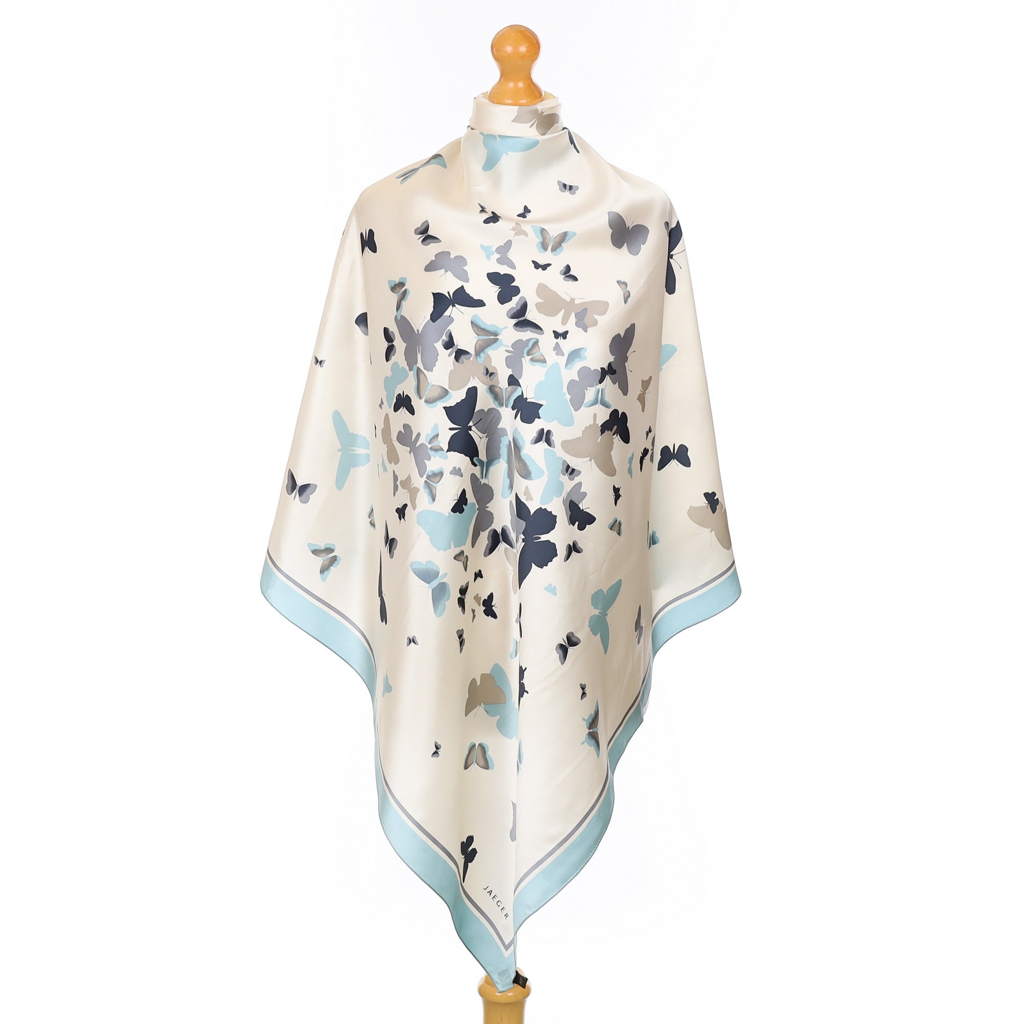 Jaeger Aqua, Cream and Grey Silk Scarf