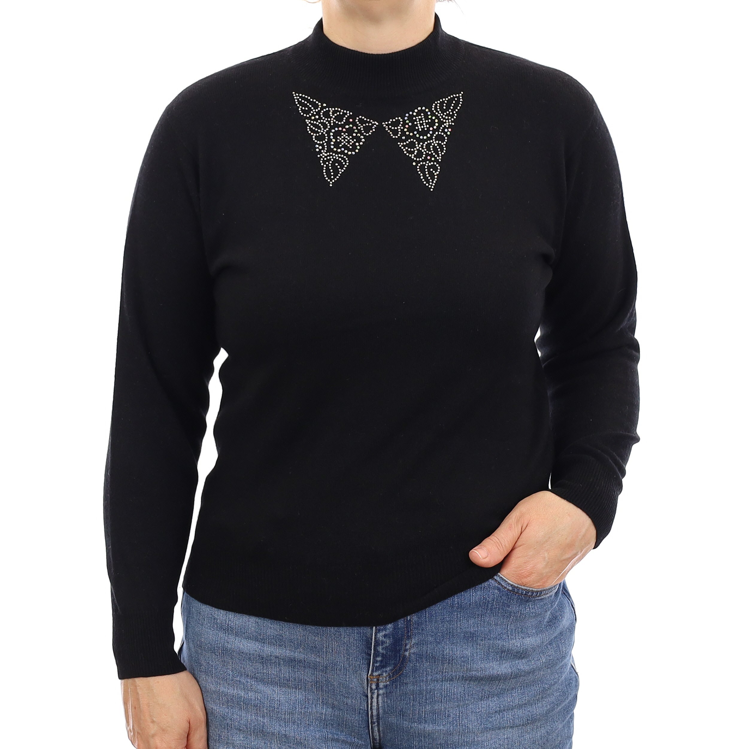 Black Diamanté Cashmere Turtle Neck Jumper Medium