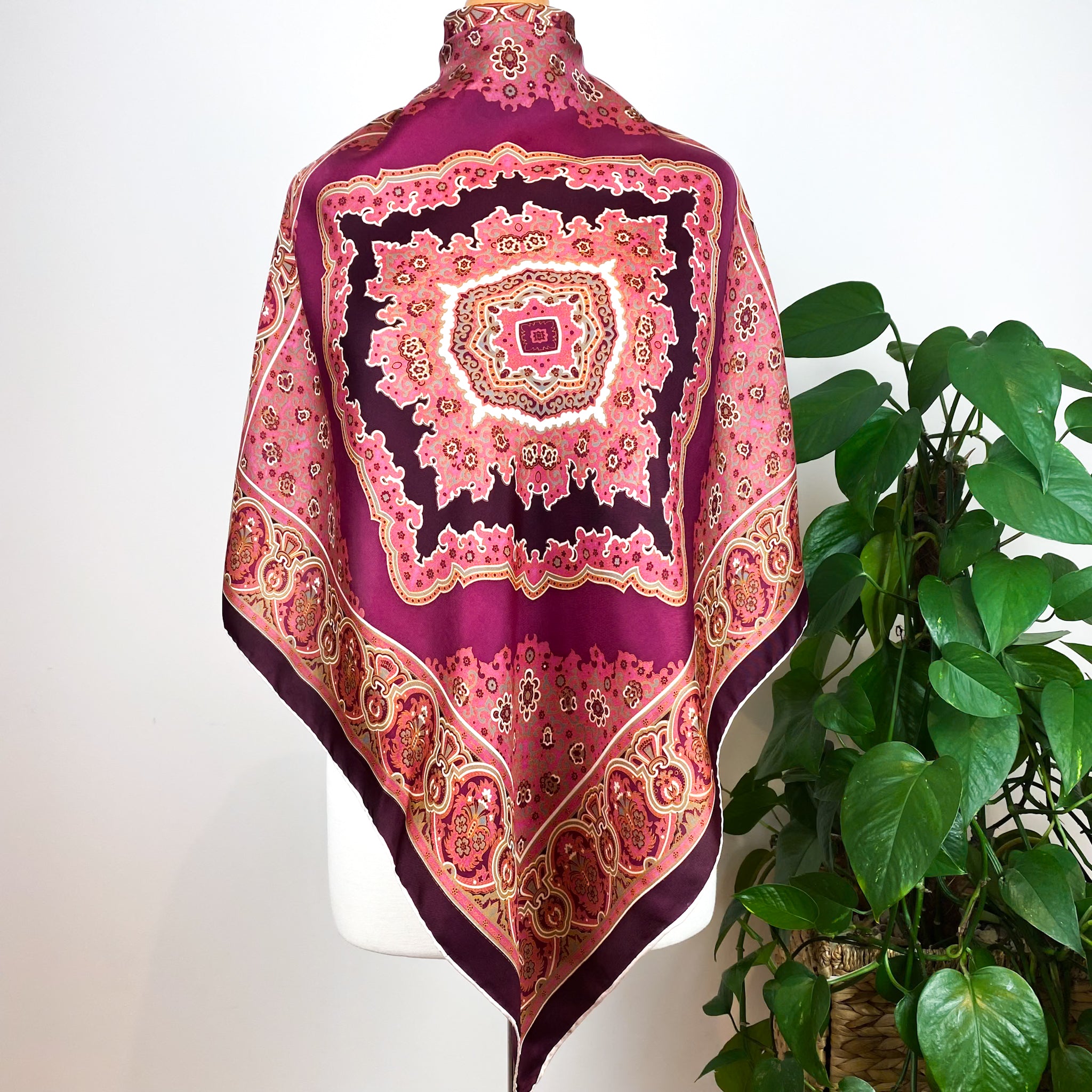Shades of Pink Paisley Vintage Silk Scarf