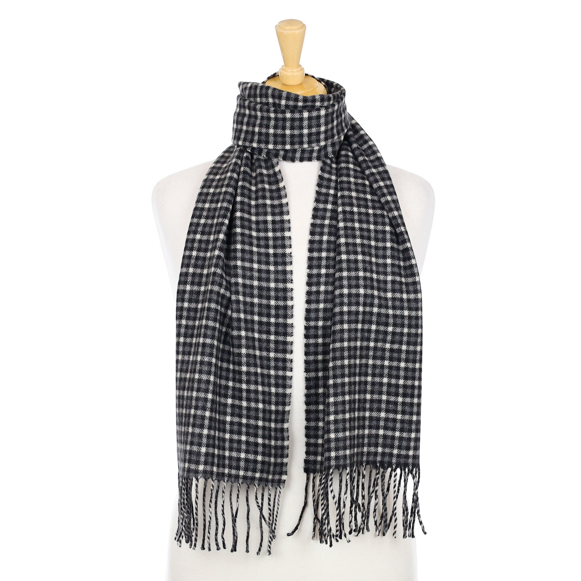 Grey and Oatmeal Check Woven Cashmere Scarf