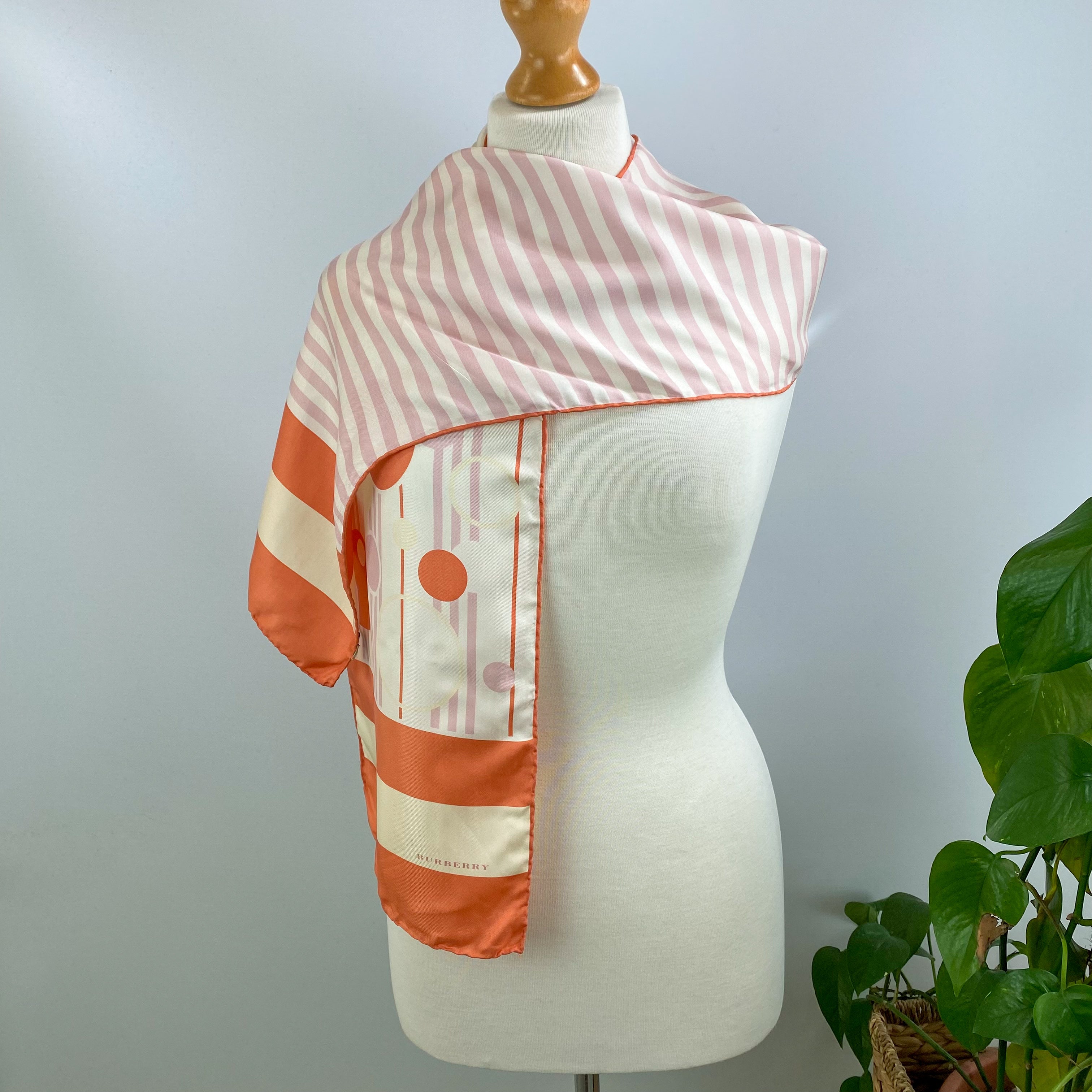Burberry Apricot Spots and Stripes Silk Scarf