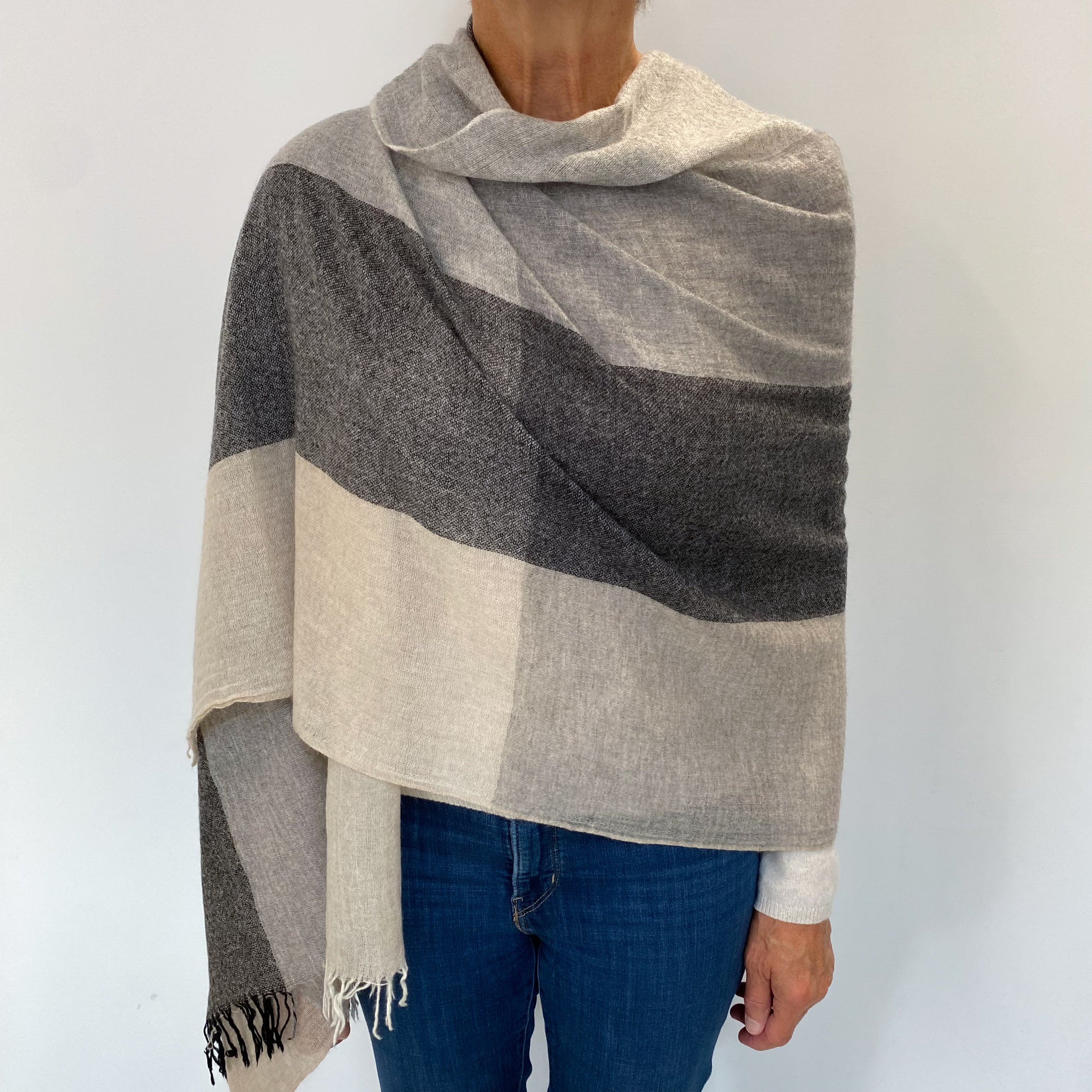 Grey Checked Cashmere Woven Wrap