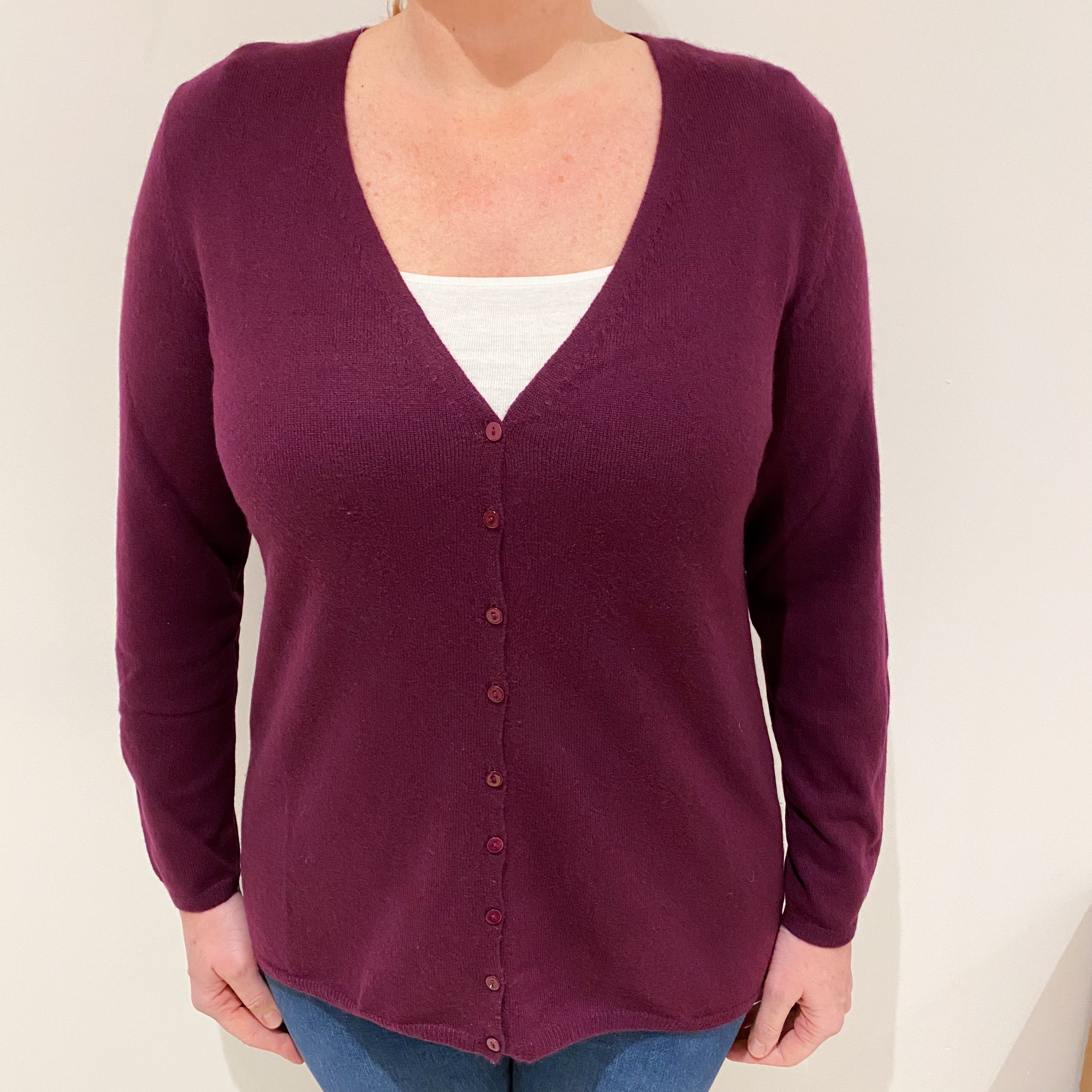 Mulberry Purple Cashmere V-Neck Cardigan Large