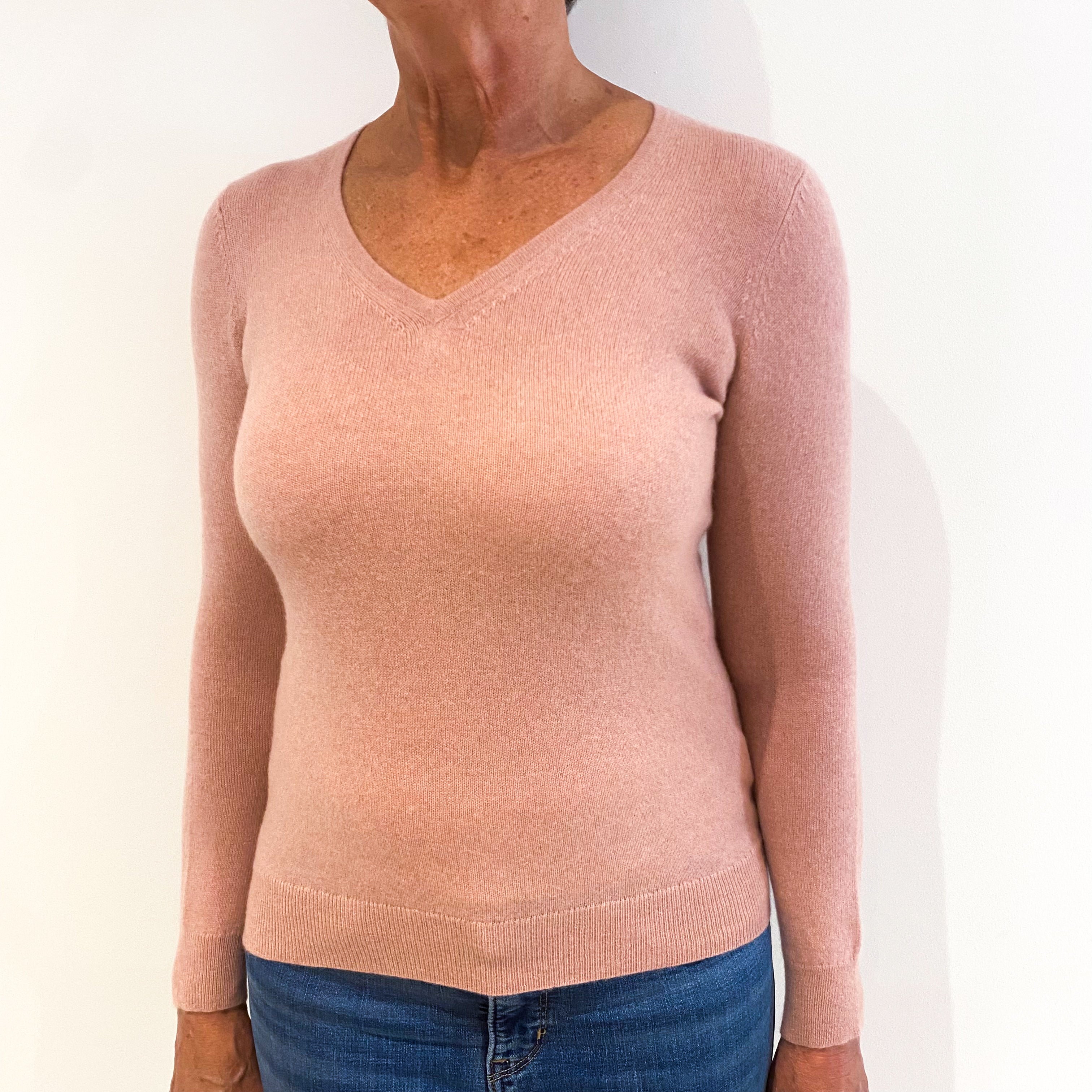 Mauve Pink Cashmere V-Neck Jumper Medium