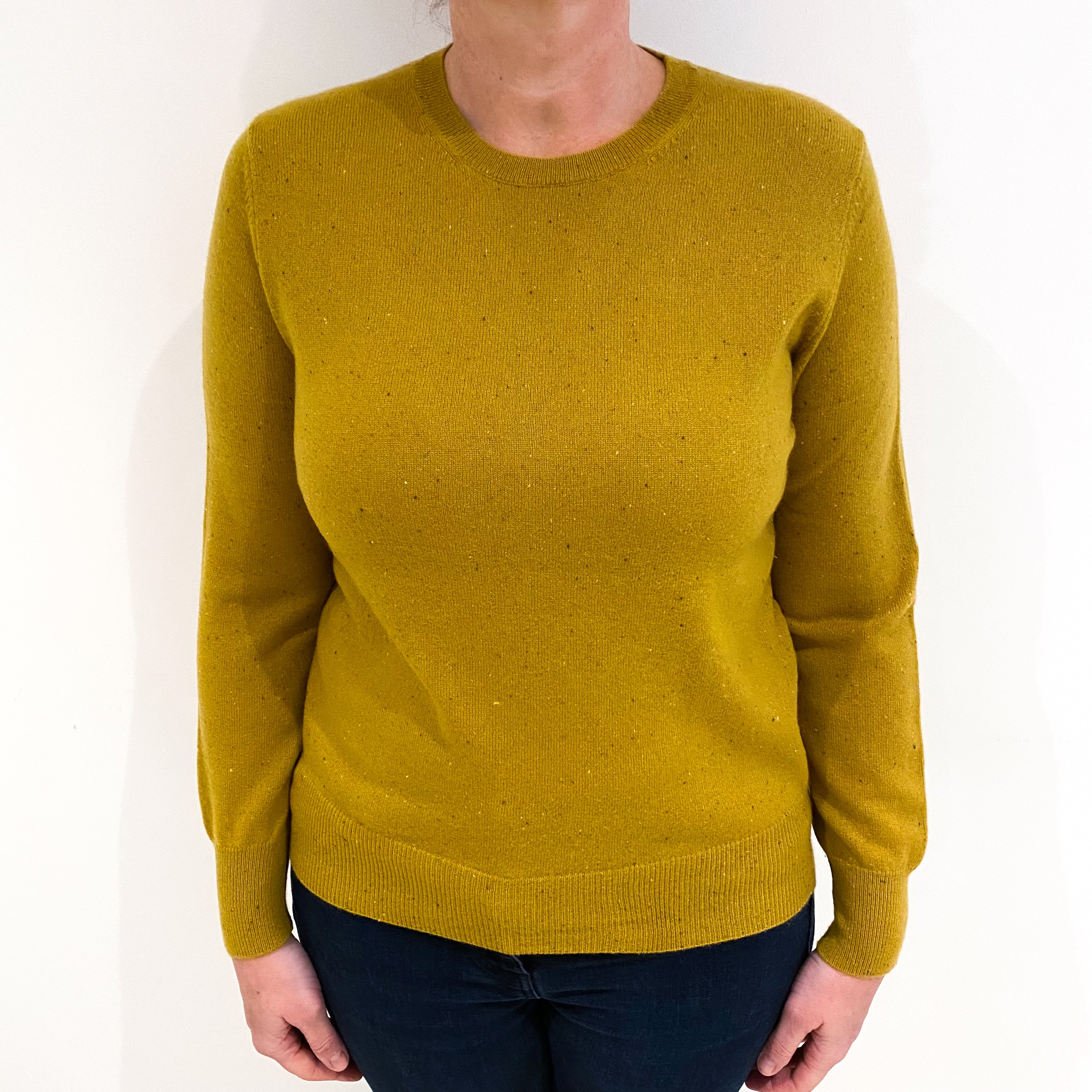 Mustard Yellow Flecked Cashmere Crew Neck Jumper Large