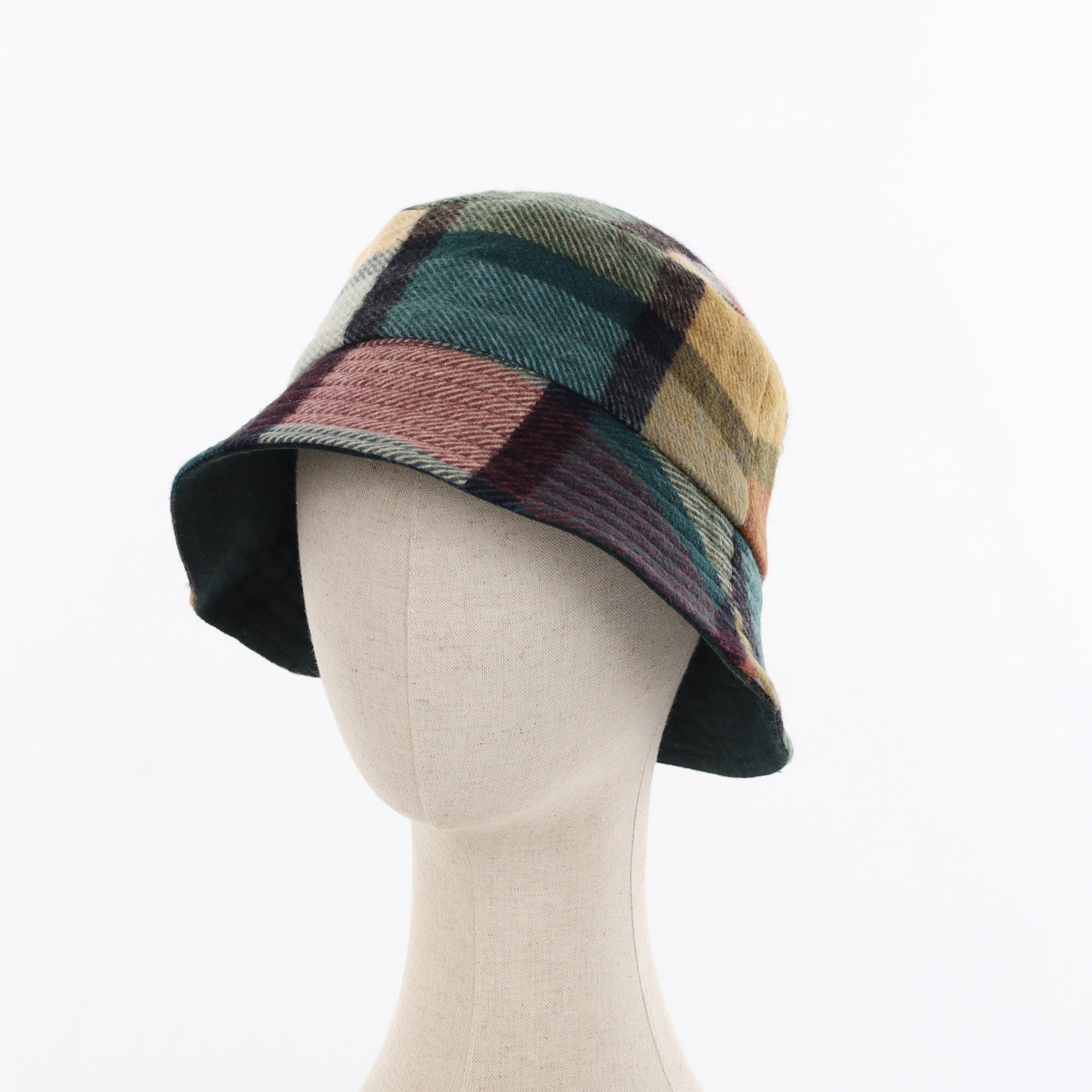 Unisex Green Checked Reversible Cashmere Bucket Hat Men’s - M Women’s - L