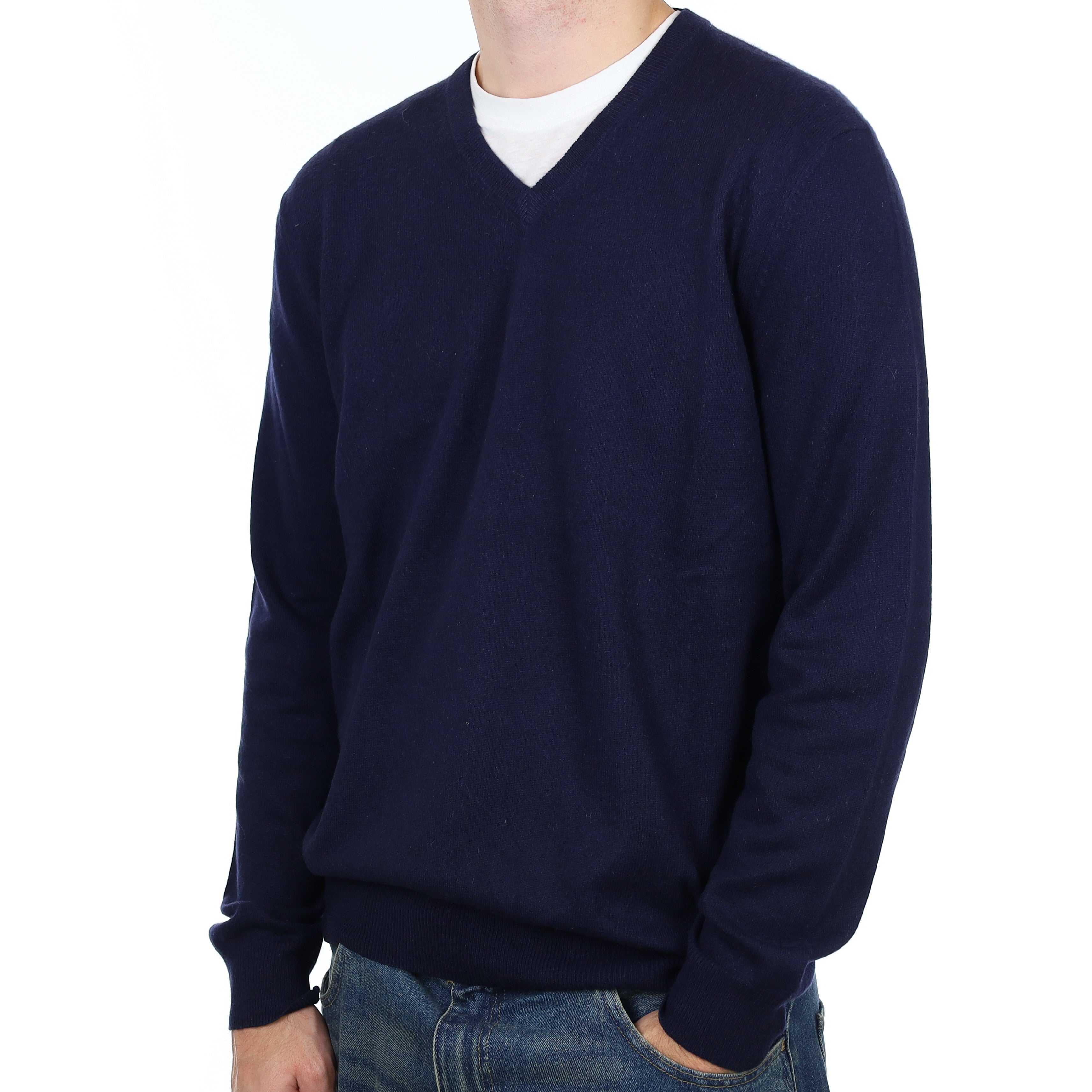 Men’s Navy Cashmere V Neck Jumper Large