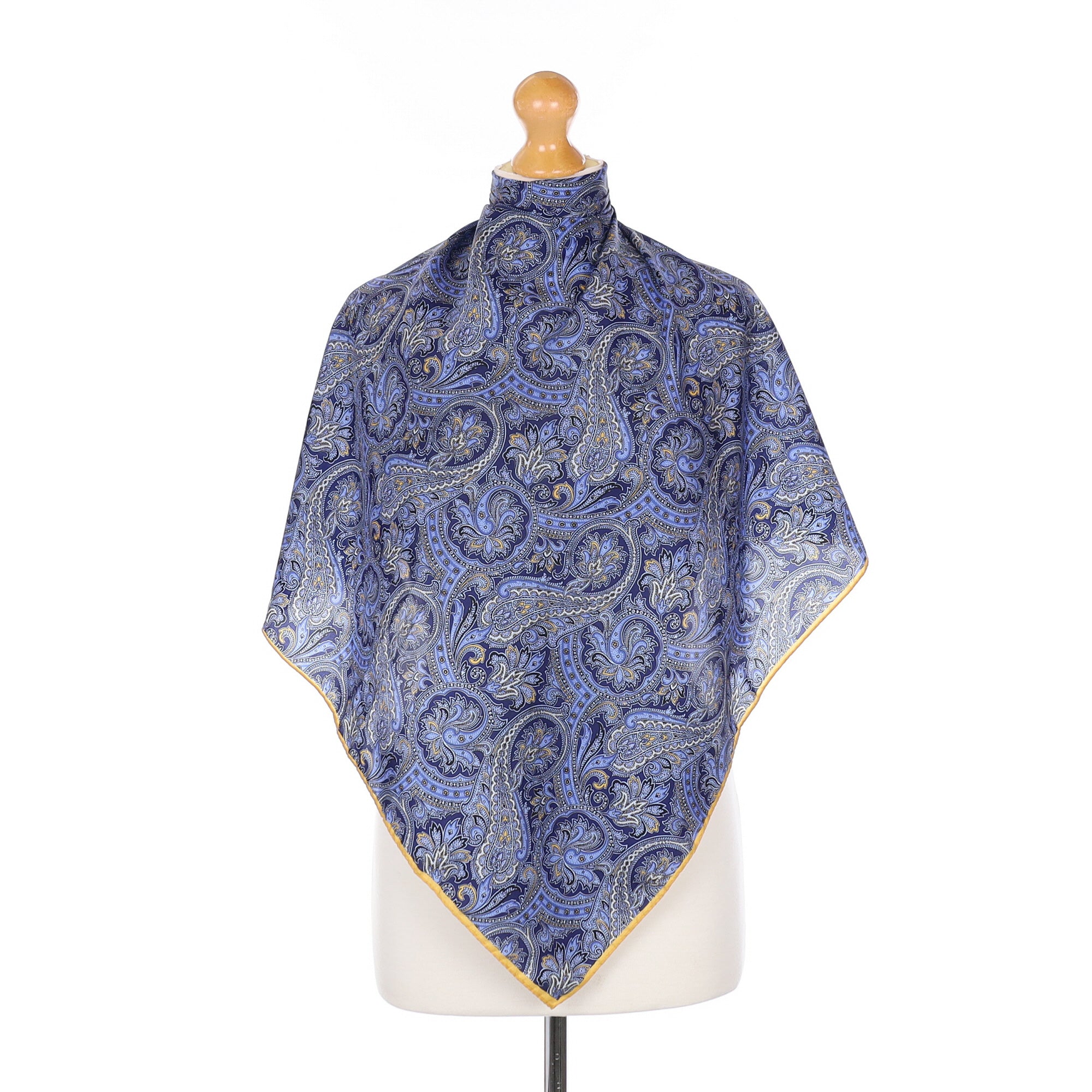 Blue and Mustard Paisley Silk Scarf
