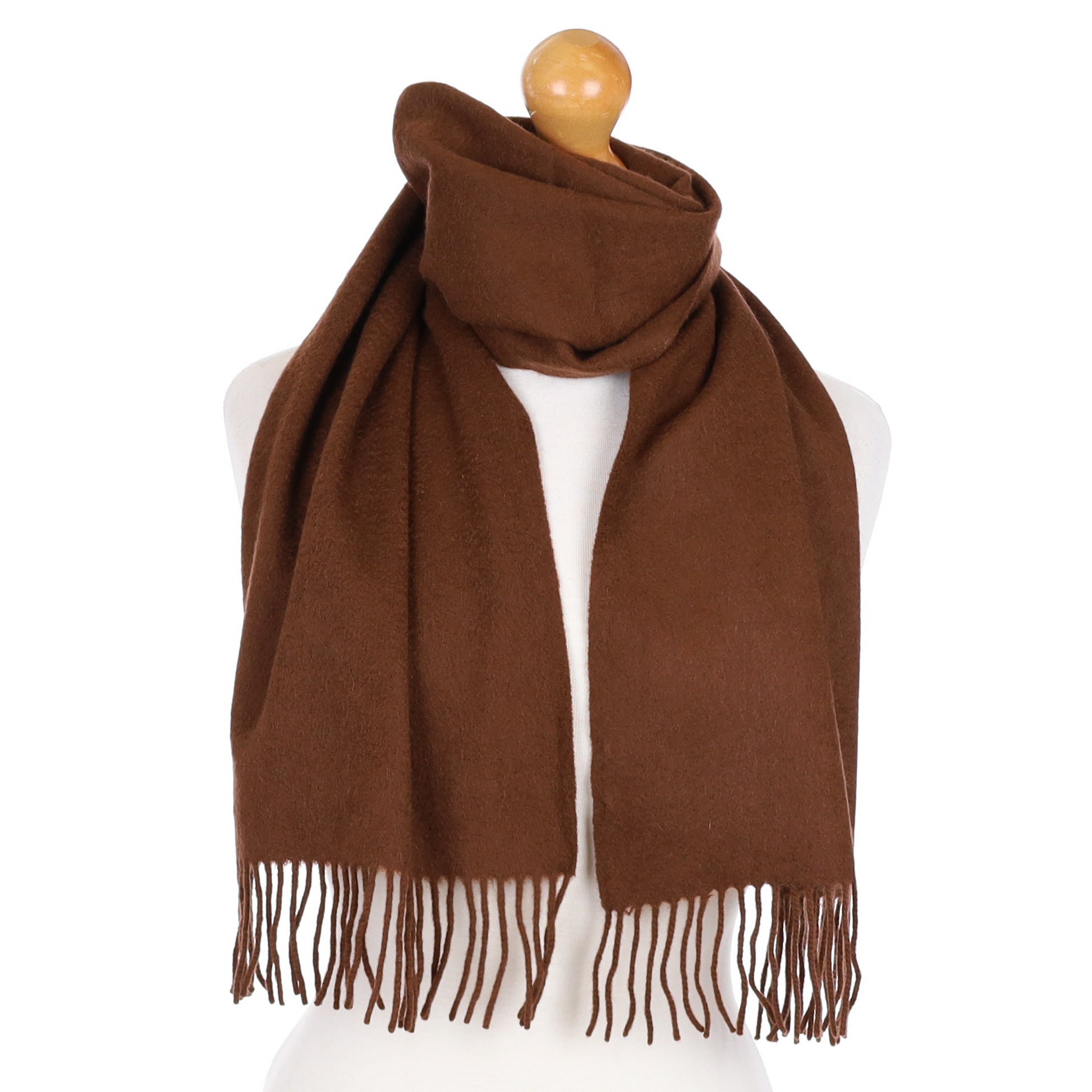 Russet Brown Cashmere Fringed Woven Scarf