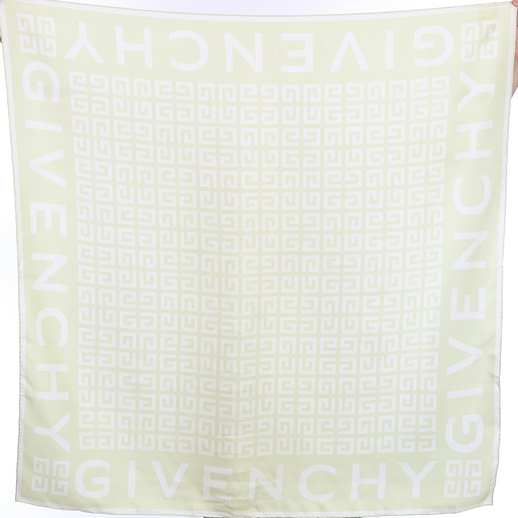 Brand New Givenchy Pale Green and White Silk Scarf