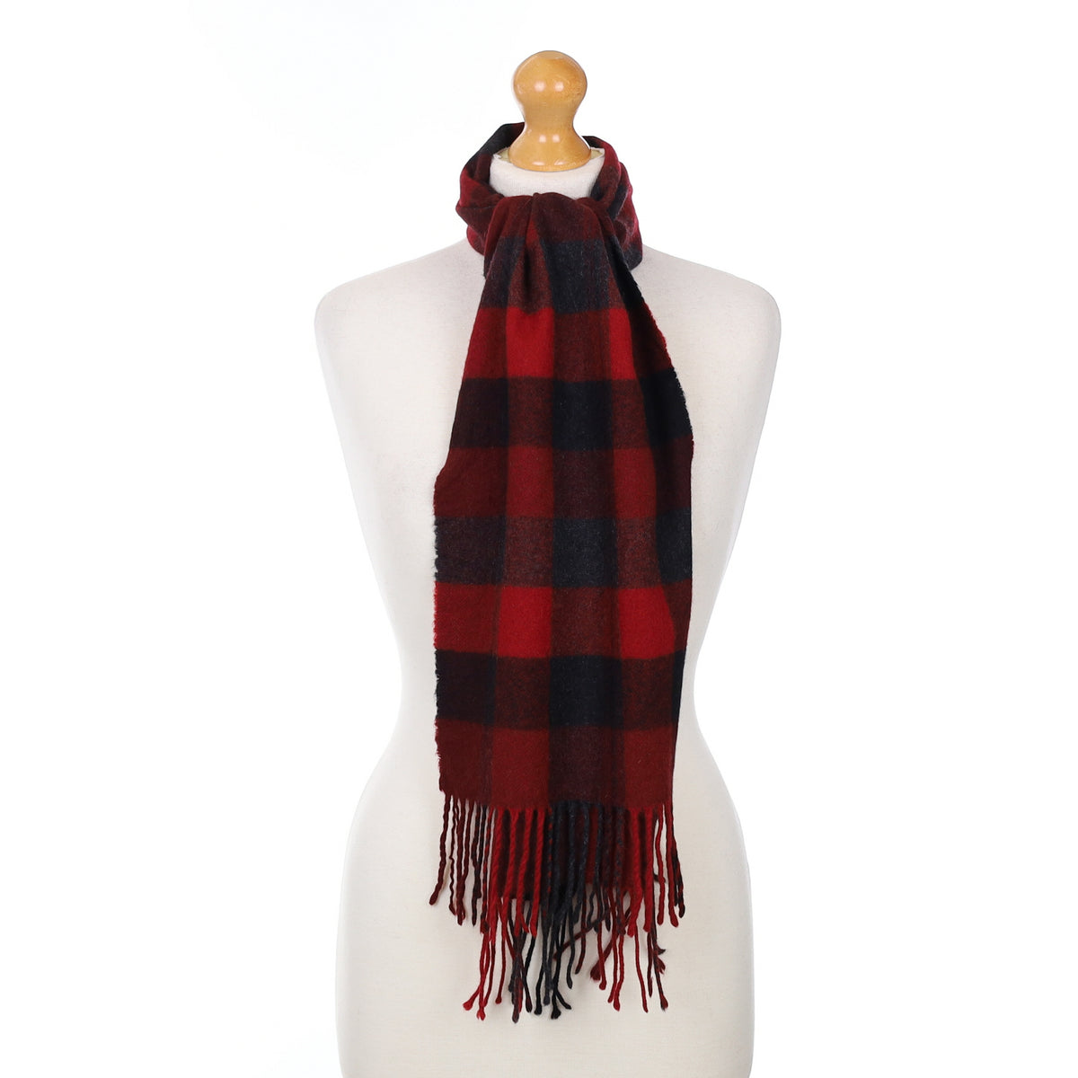 Red and Charcoal Checked Cashmere Woven Scarf