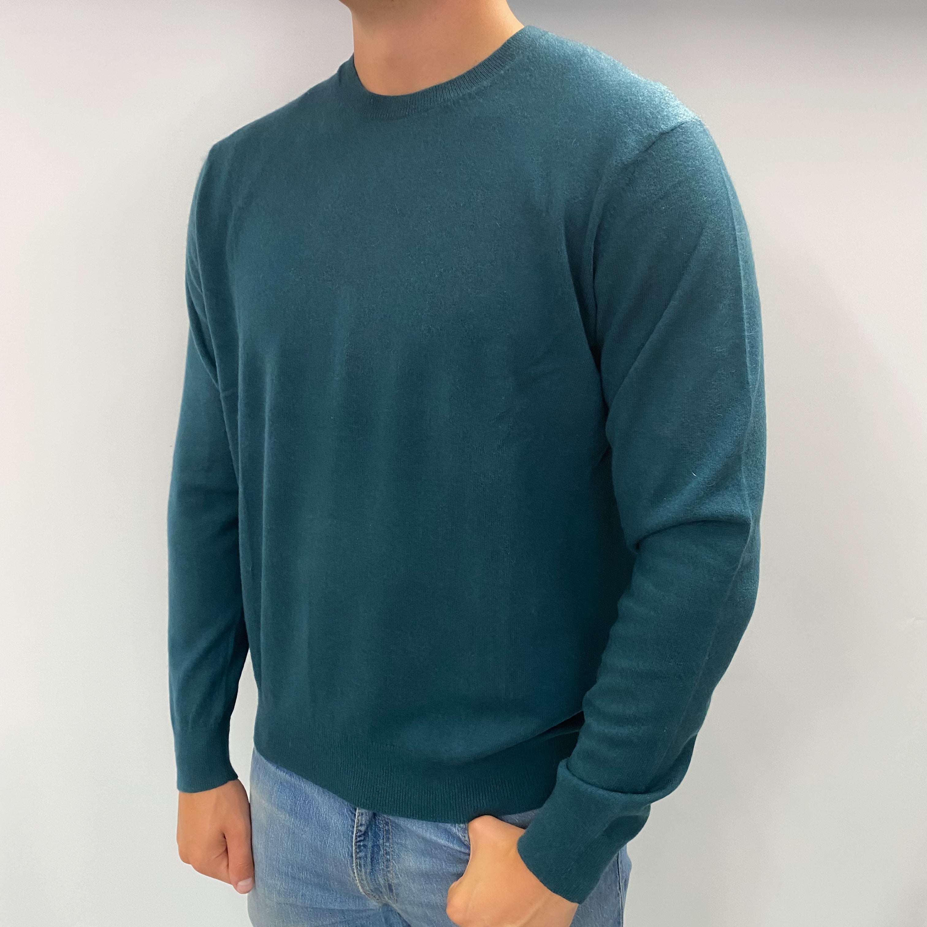 Men's Spruce Green Cashmere Crew Neck Jumper XL