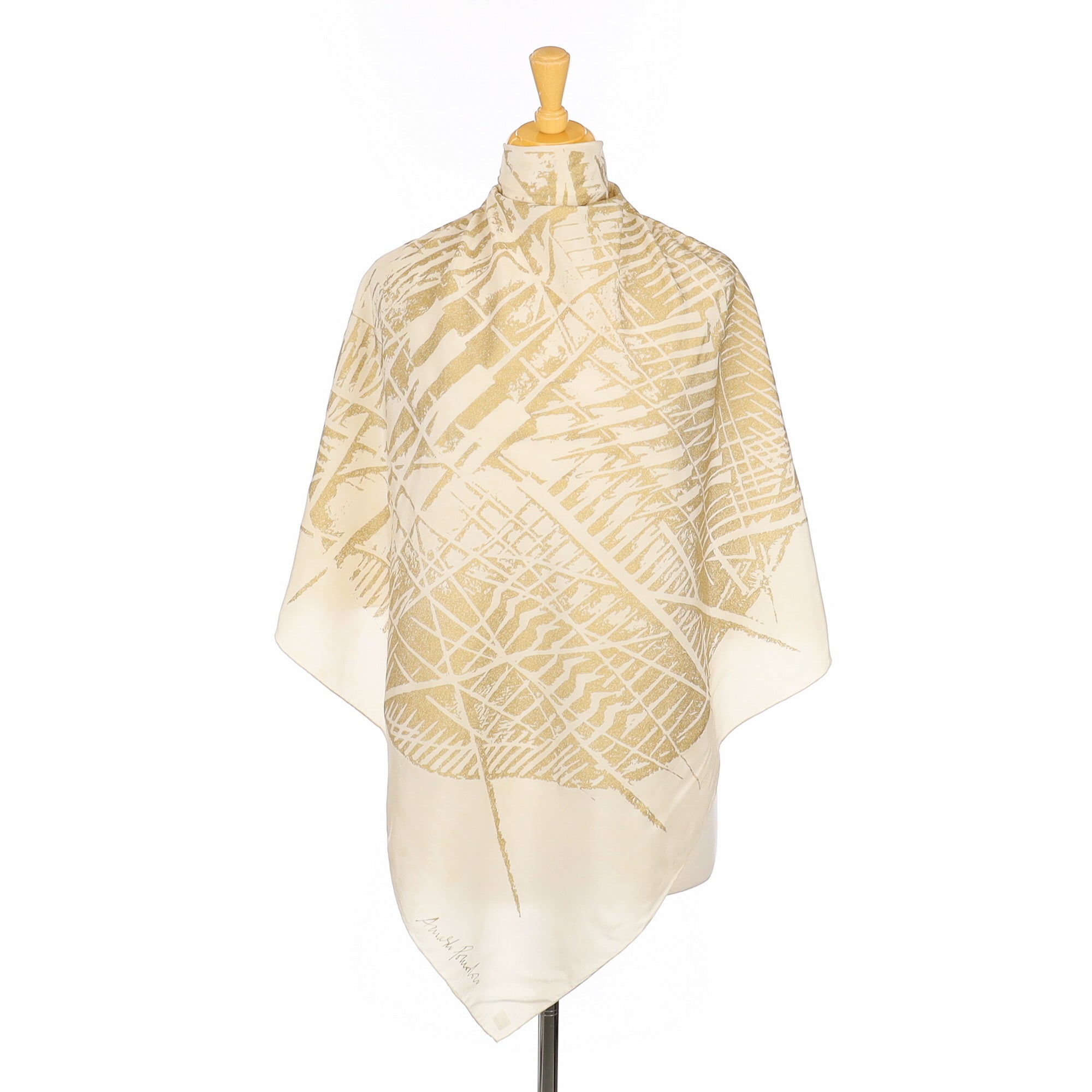 Italian Abstract Cream and Gold Vintage Silk Scarf