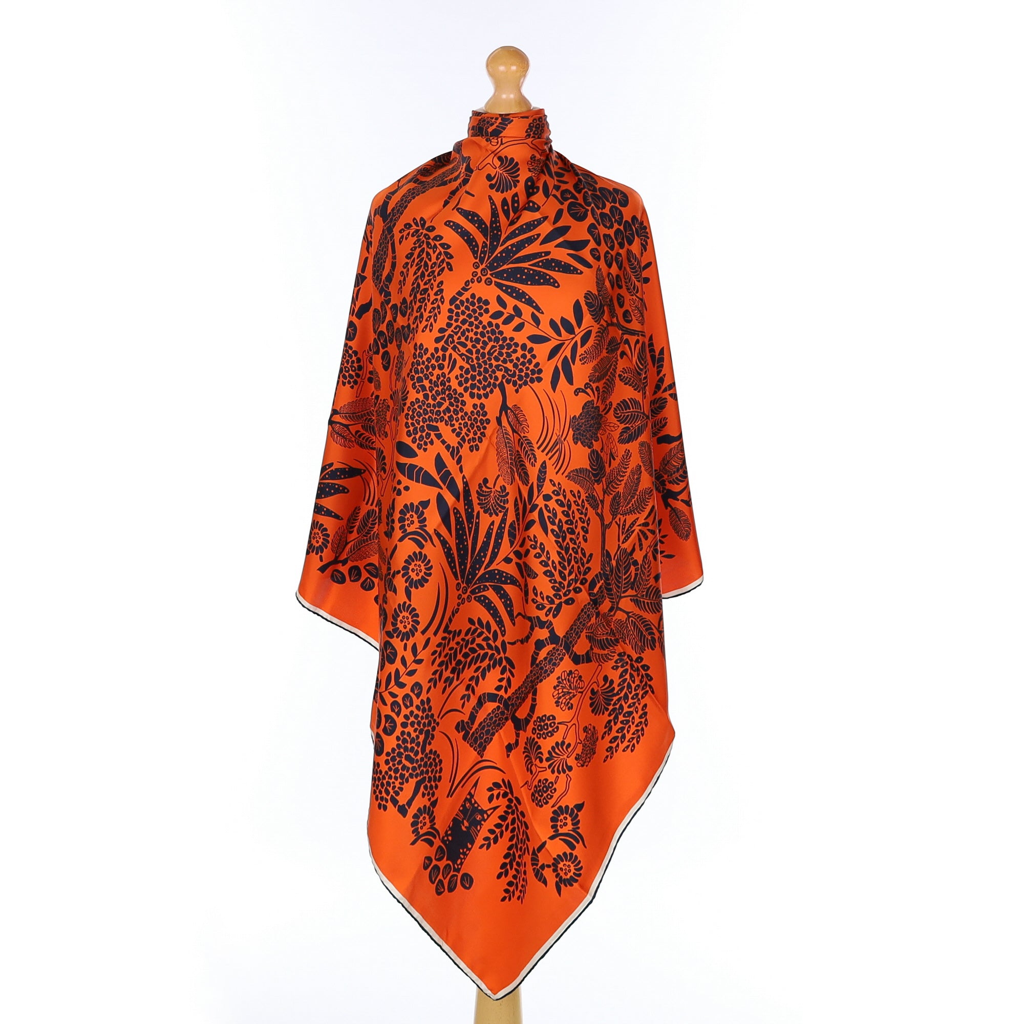 Brand New Italian Orange Jungle Cat Design Silk Scarf