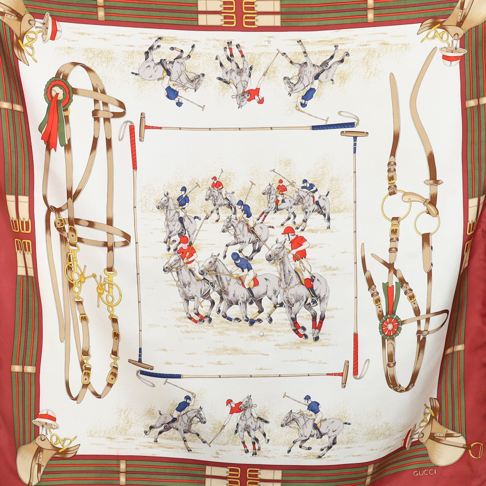 Gucci Equestrian Designer Vintage Silk Scarf