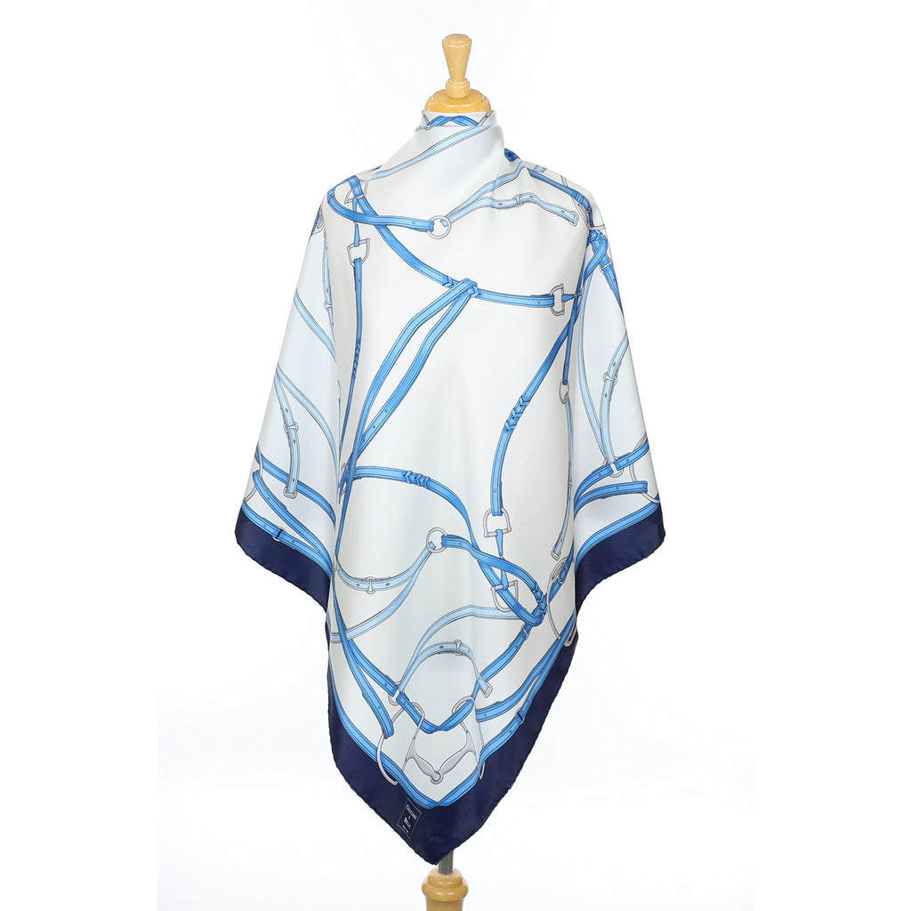 Italian Cruciani & Bella Blue and White Silk Scarf