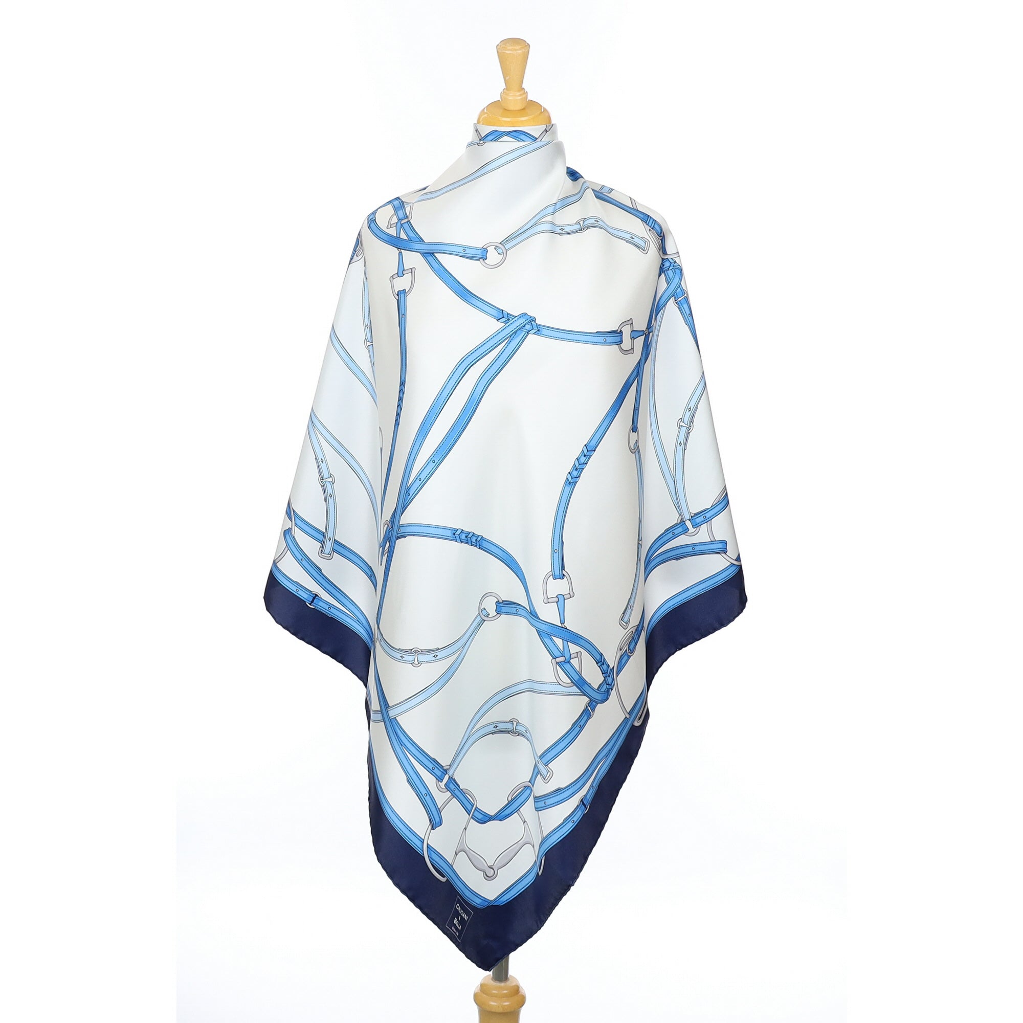 Italian Cruciani & Bella Blue and White Silk Scarf
