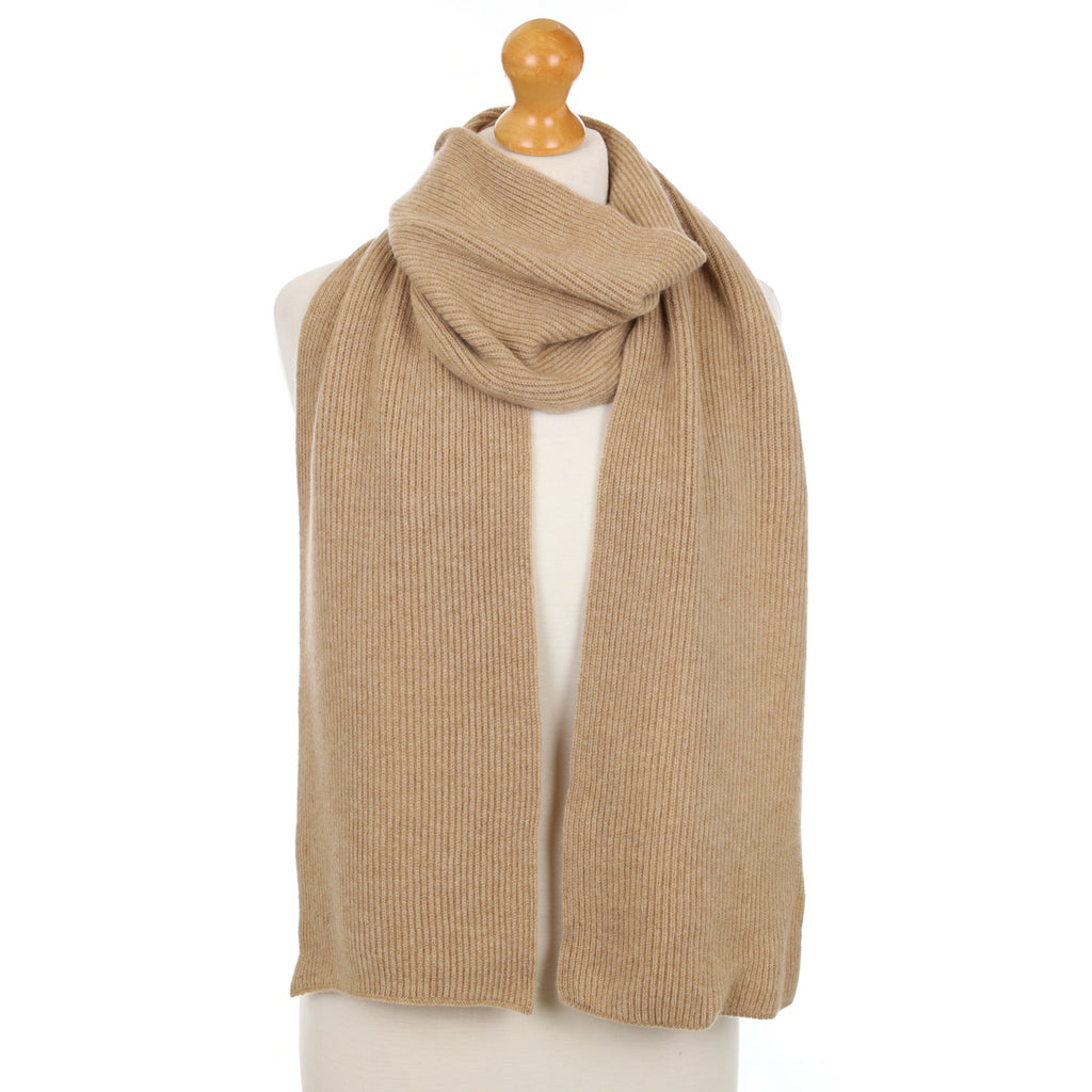 Brand New Scottish Fudge Brown Rib Cashmere Scarf