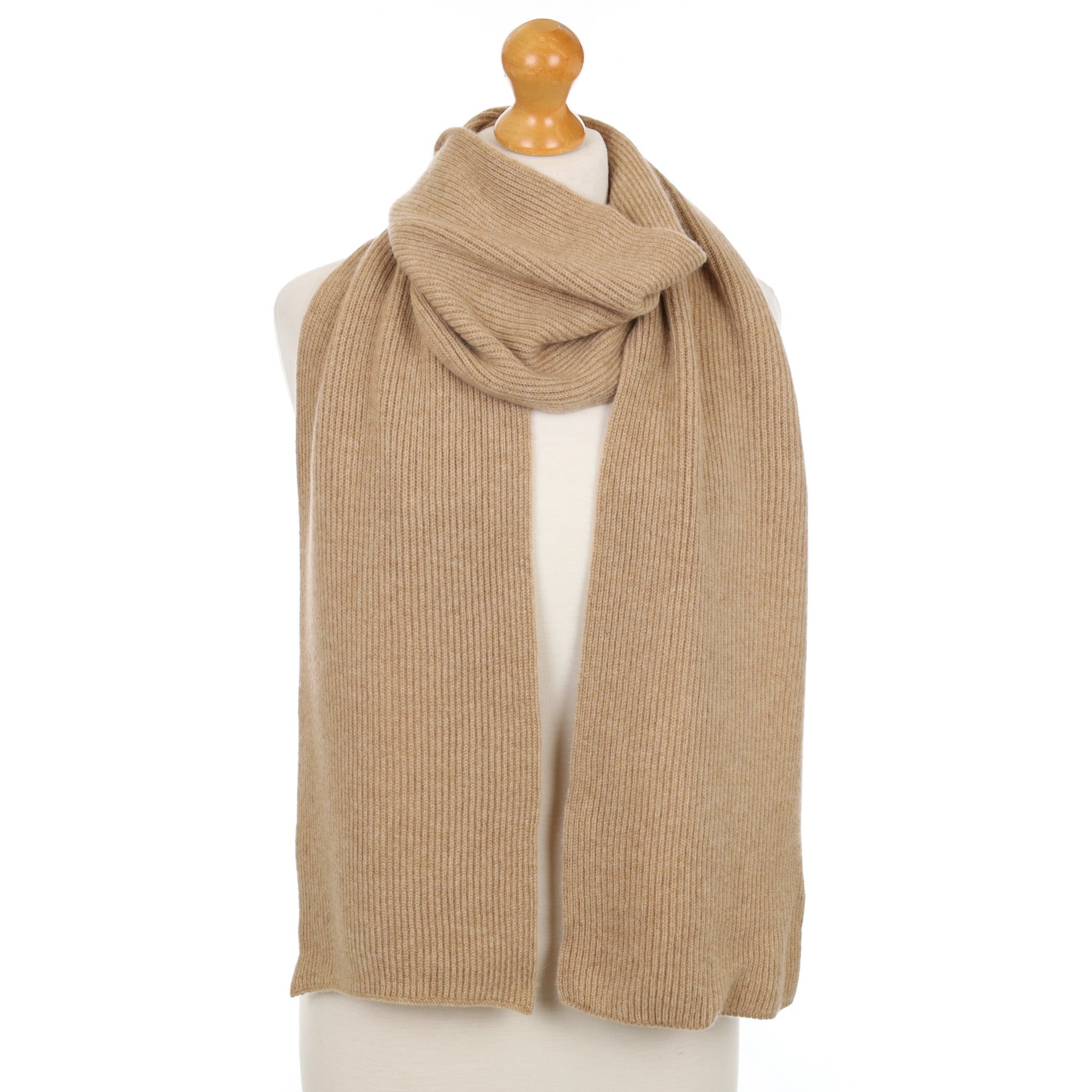 Brand New Scottish Fudge Brown Rib Cashmere Scarf