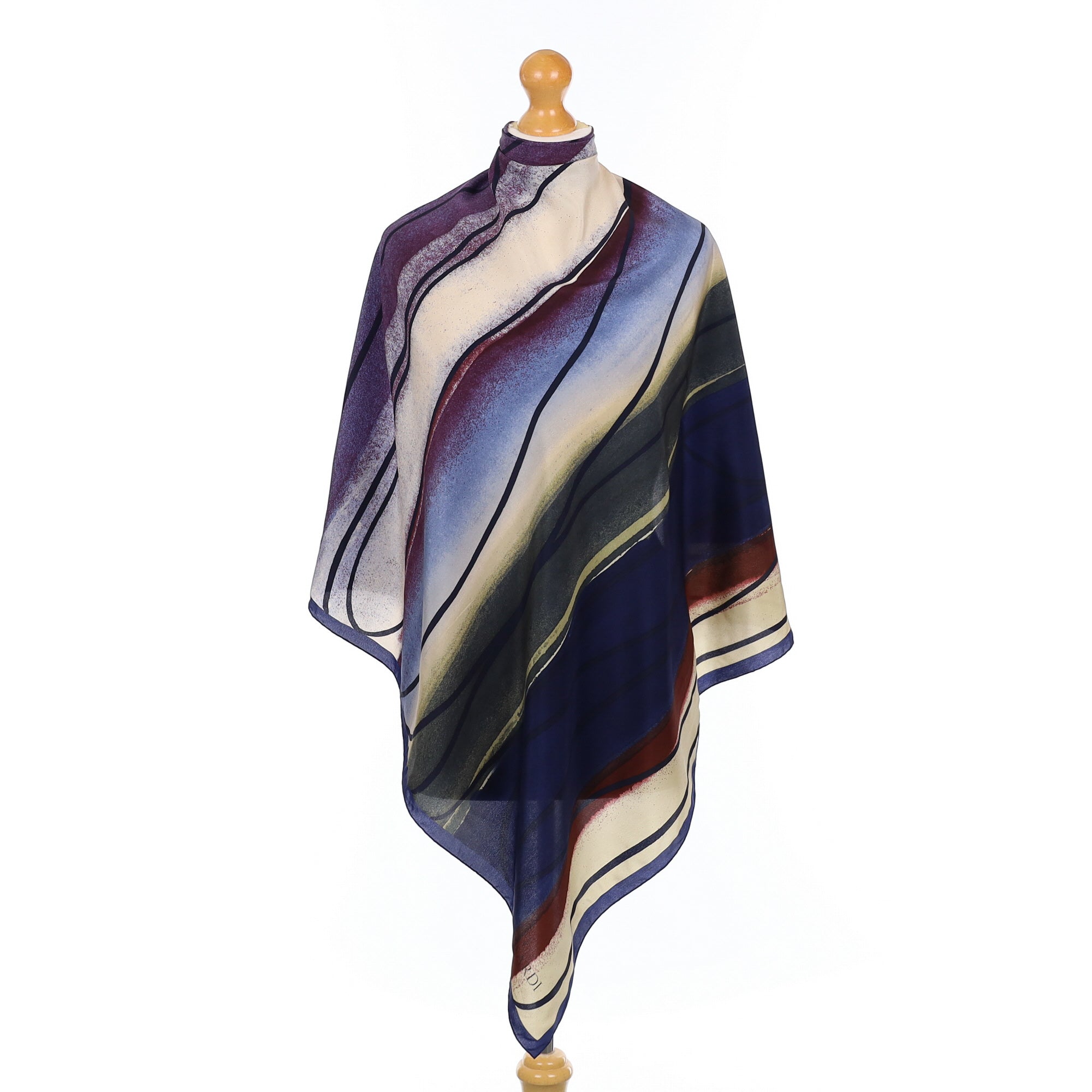 Trussardi Midnight Blue Abstract Vintage Silk Scarf