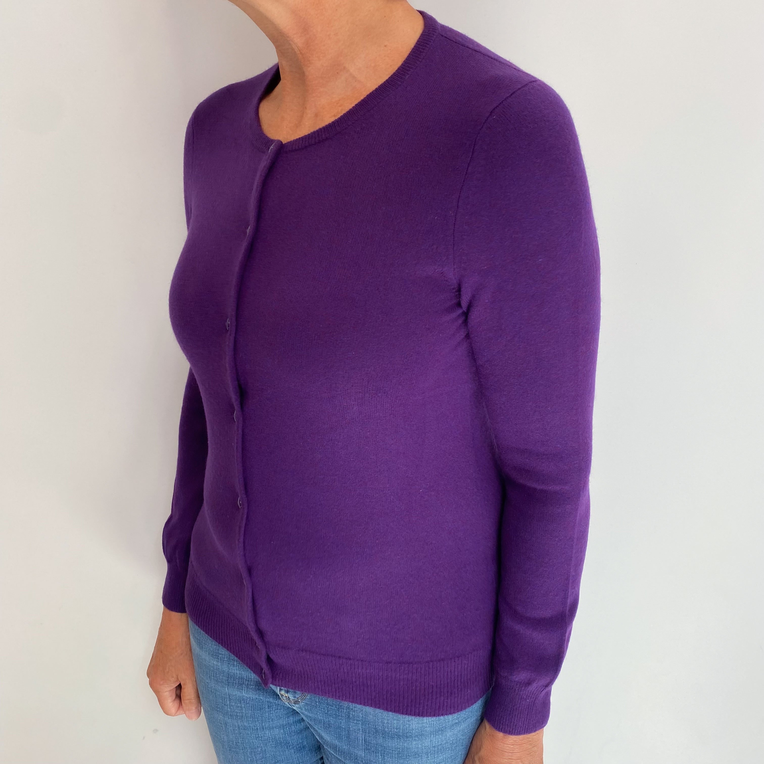 Pansy Purple Marl Cashmere Crew Neck Cardigan Medium
