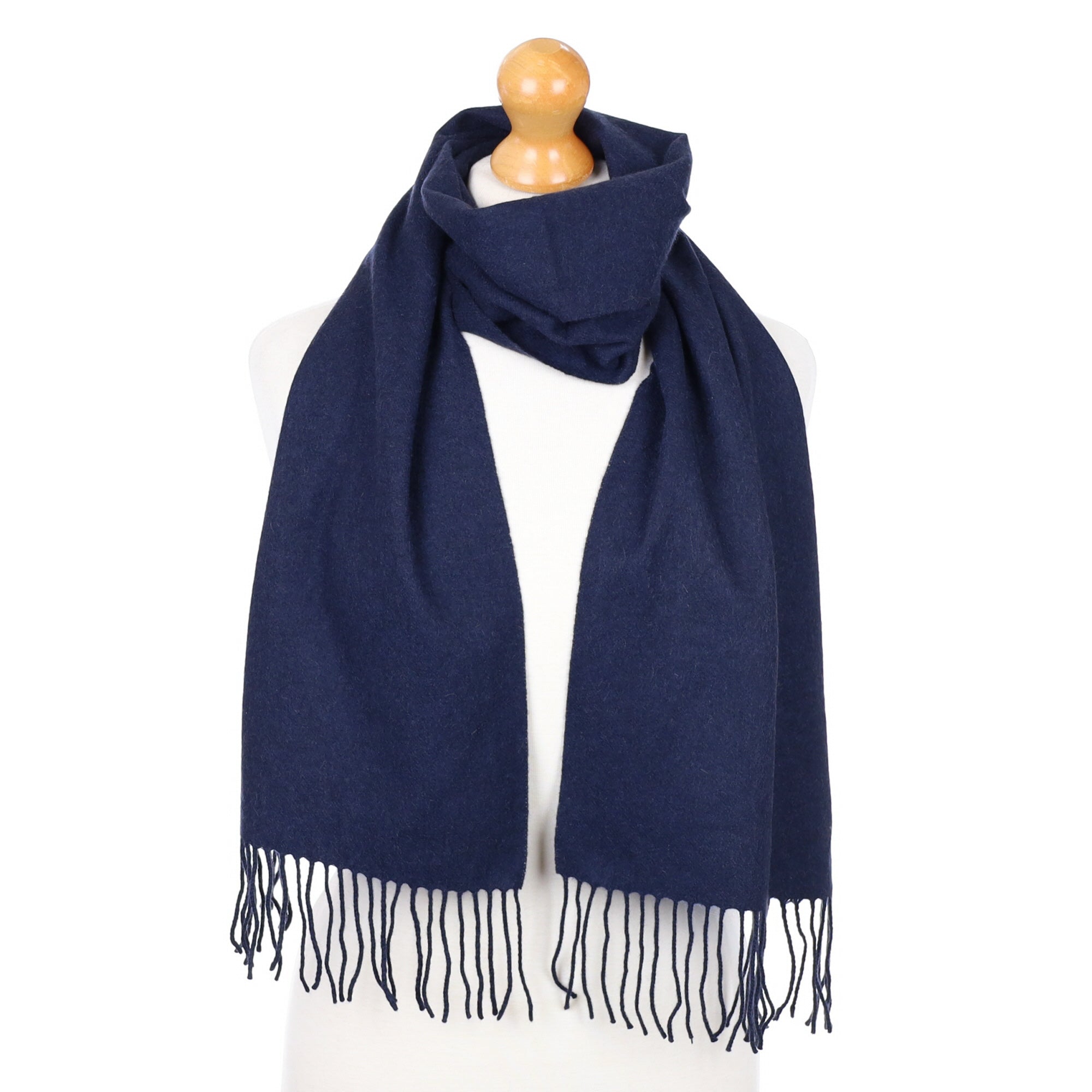 Midnight Blue Fringed Cashmere Woven Scarf