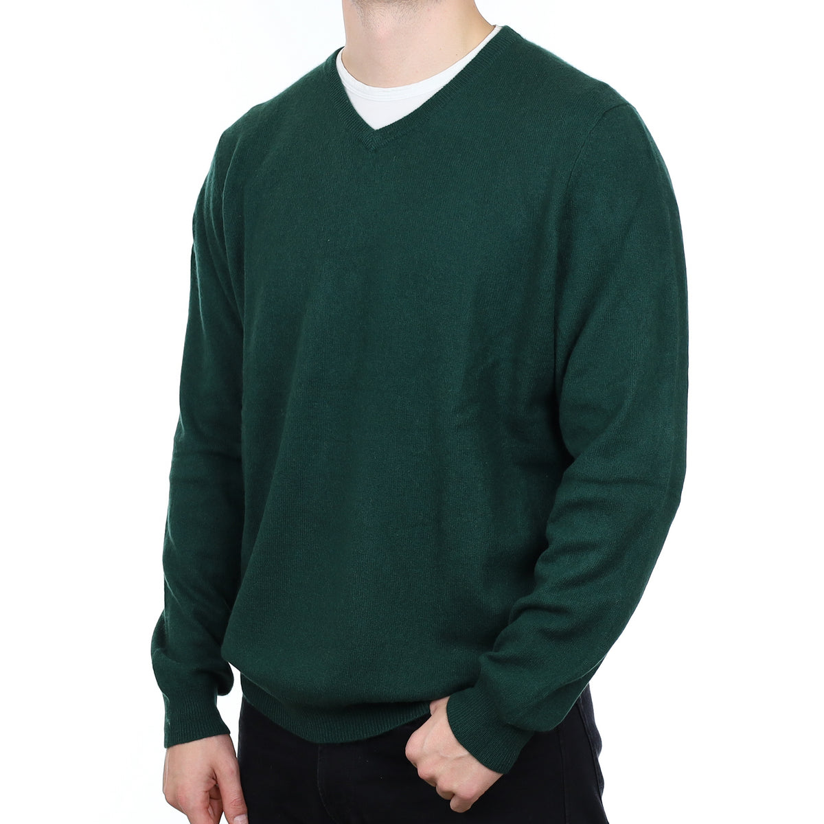 Men’s Racing Green Cashmere V Neck Jumper XXL