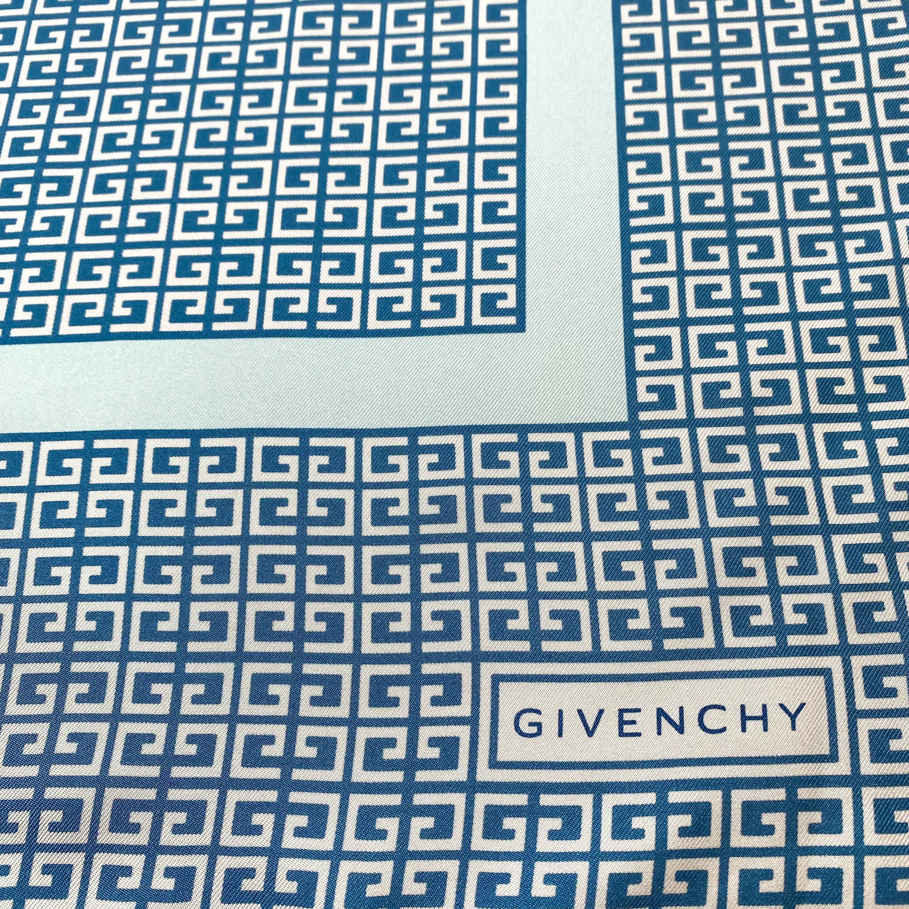 Blue Geometric Givenchy Designer Silk Scarf