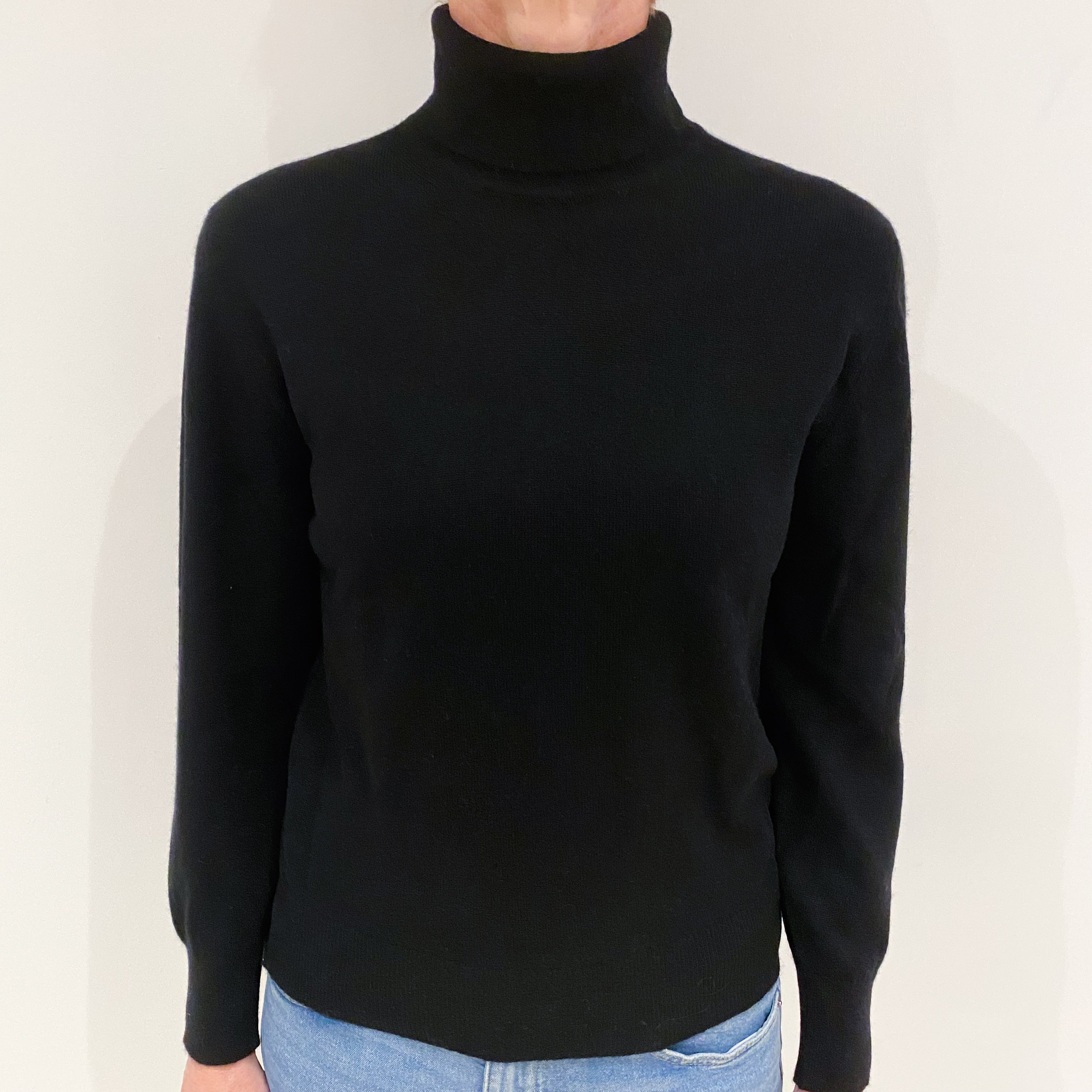 Black Cashmere Polo Neck Jumper Small