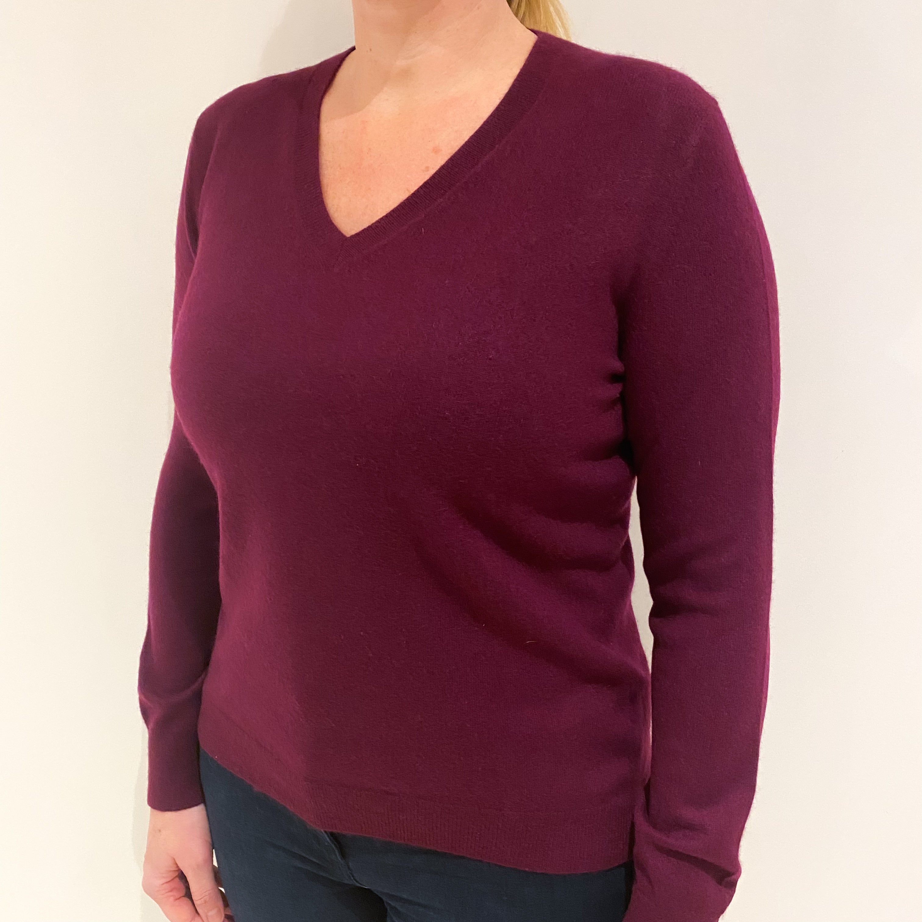 Mulberry Purple Cashmere V Neck Jumper Large