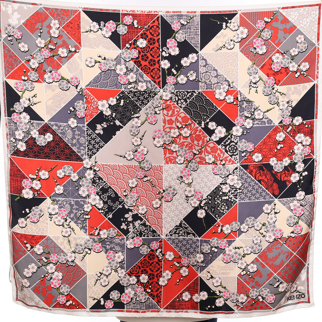 Kenzo Geometric Floral Silk Scarf
