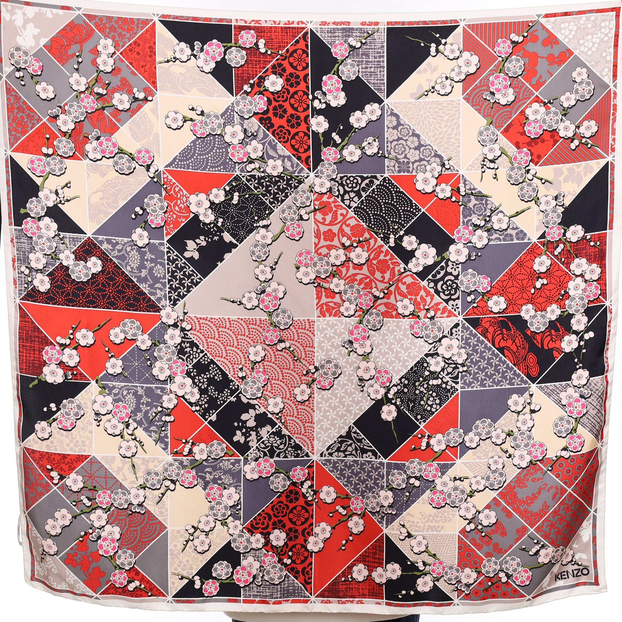 Kenzo Geometric Floral Silk Scarf
