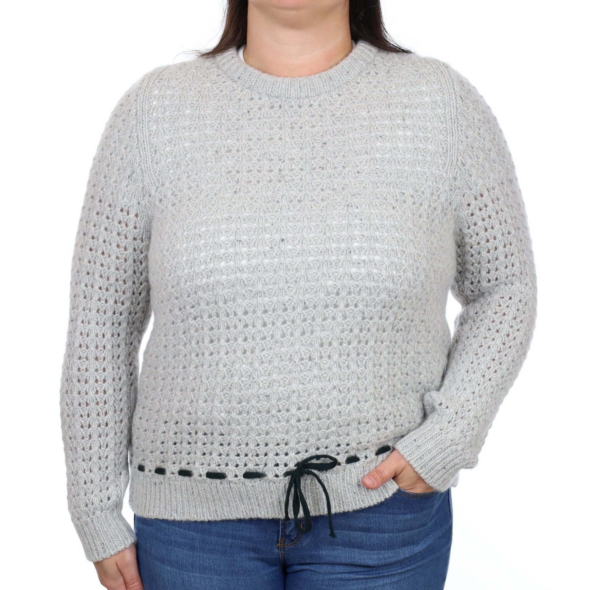 Brand New Scottish Grey Chunky Lace Knit Cashmere Crew Neck Jumper Large