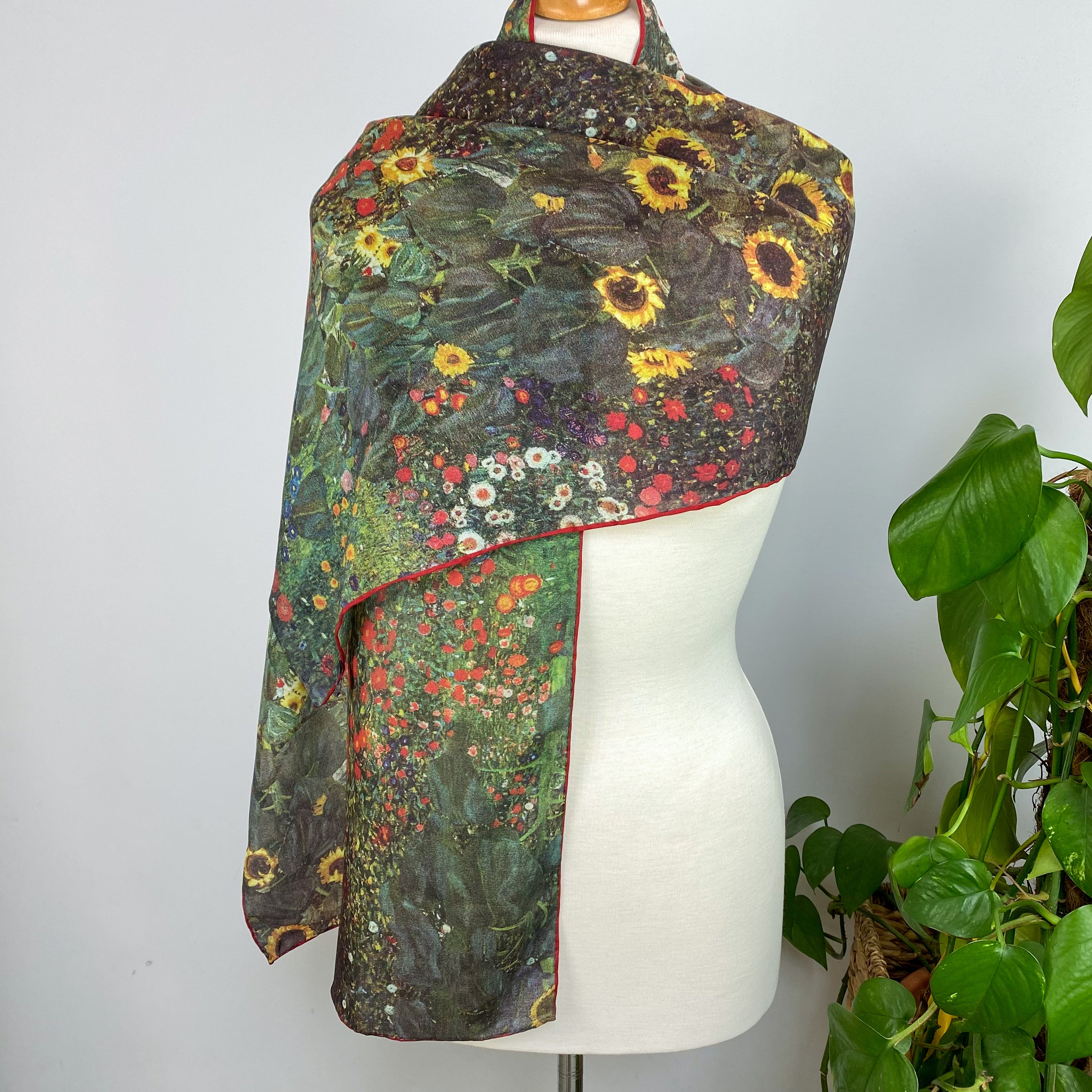 Muted Floral Long Silk Scarf