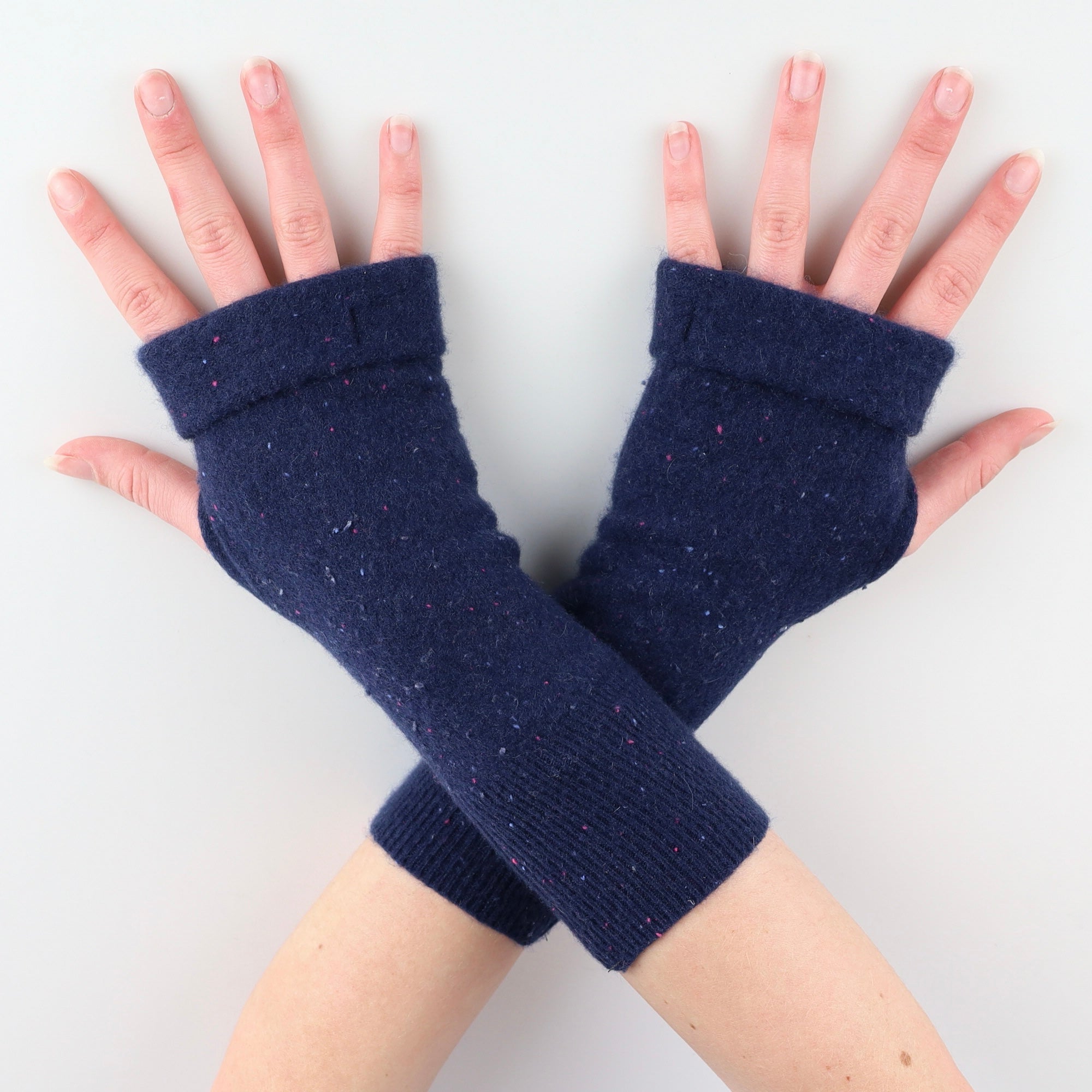 Navy Blue Speckled Fingerless Gloves