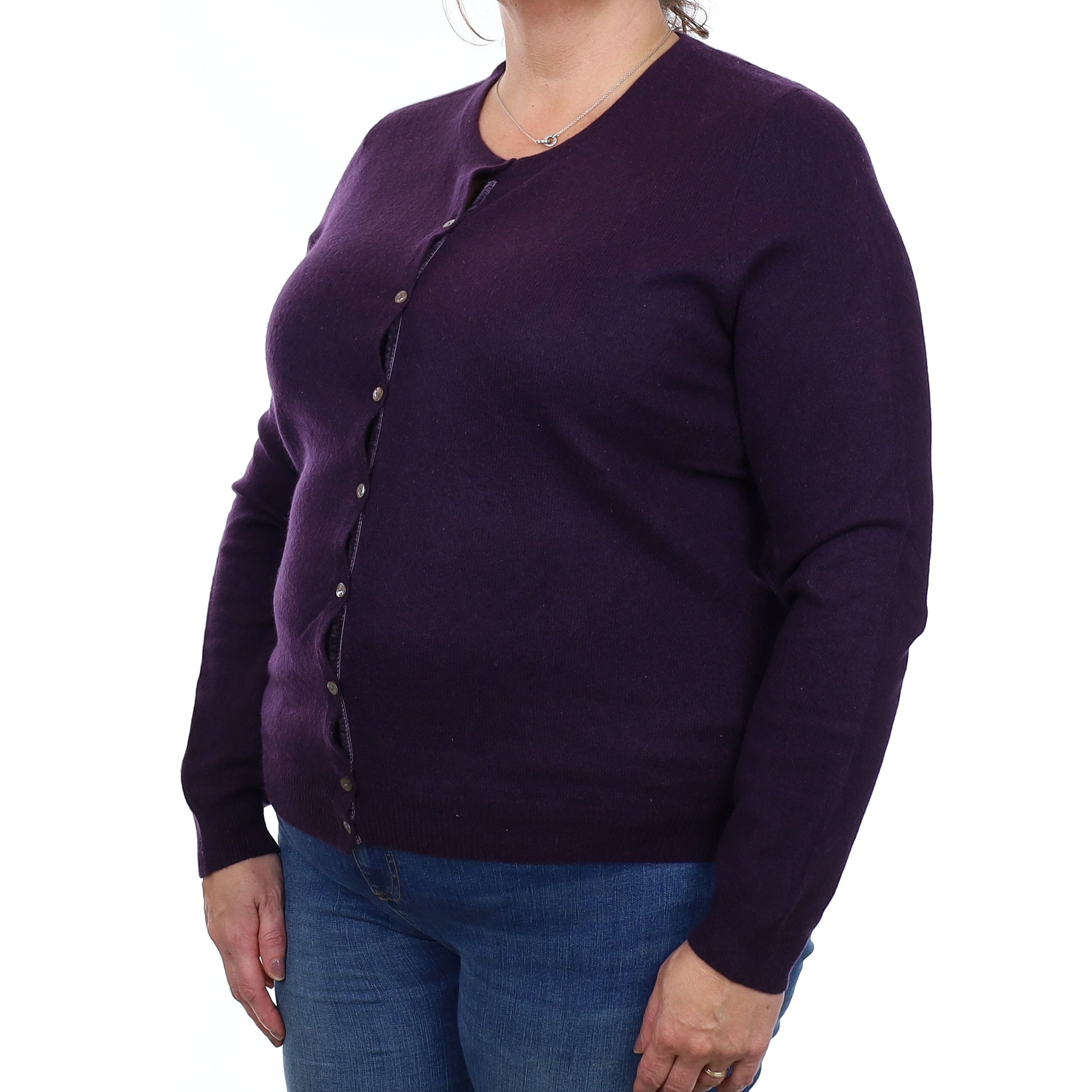 Shadow Purple Cashmere Crew Neck Cardigan Extra Large