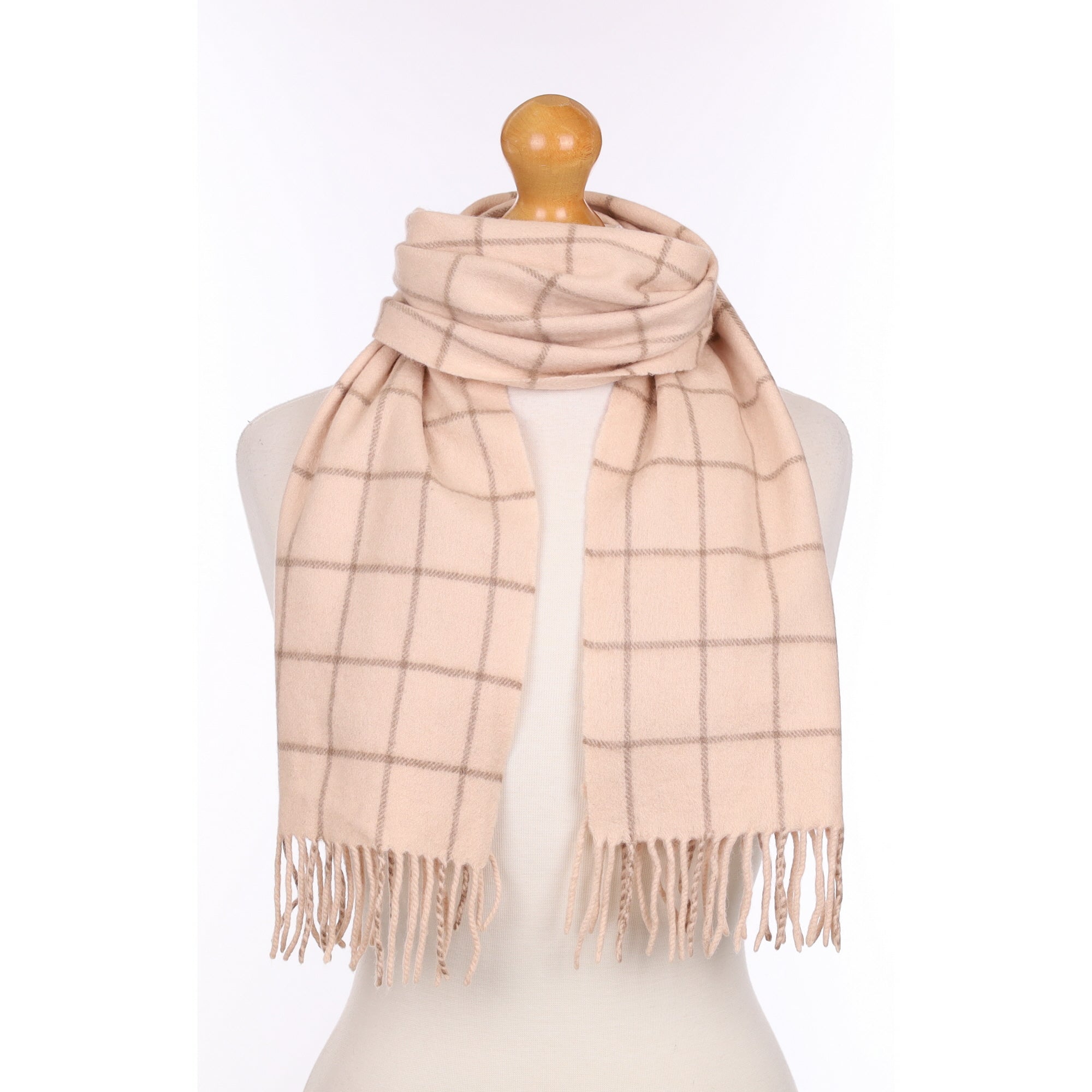 Oyster Pink Checked Woven Cashmere Scarf