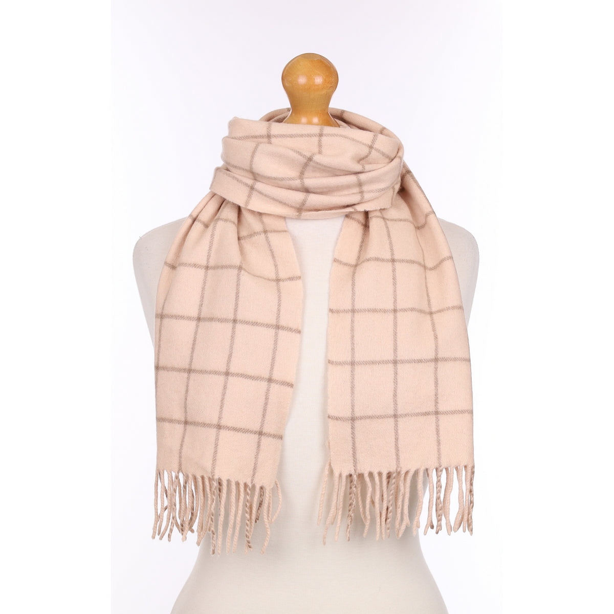 Oyster Pink Checked Woven Cashmere Scarf