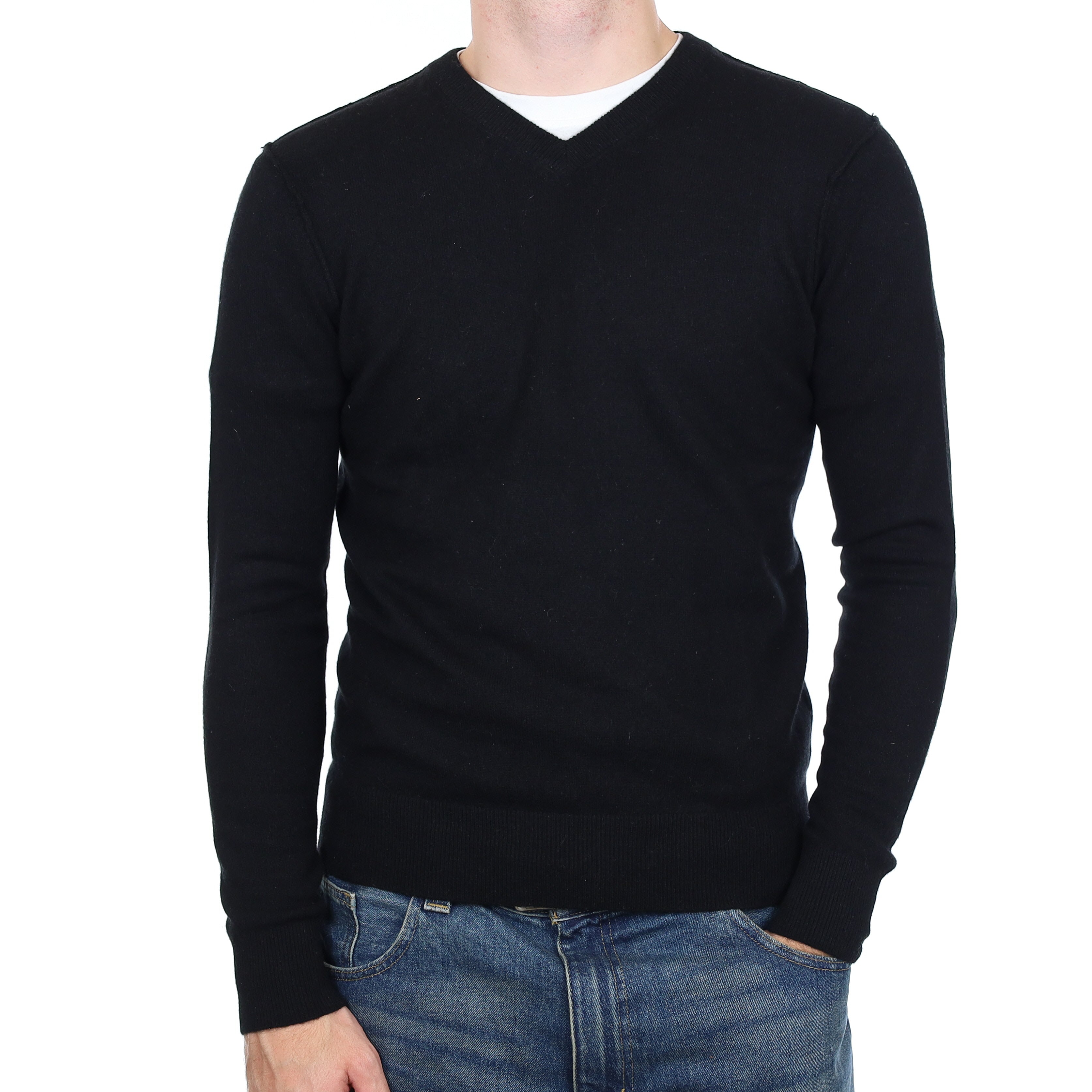 Men’s Vince Black Cashmere V Neck Jumper Medium