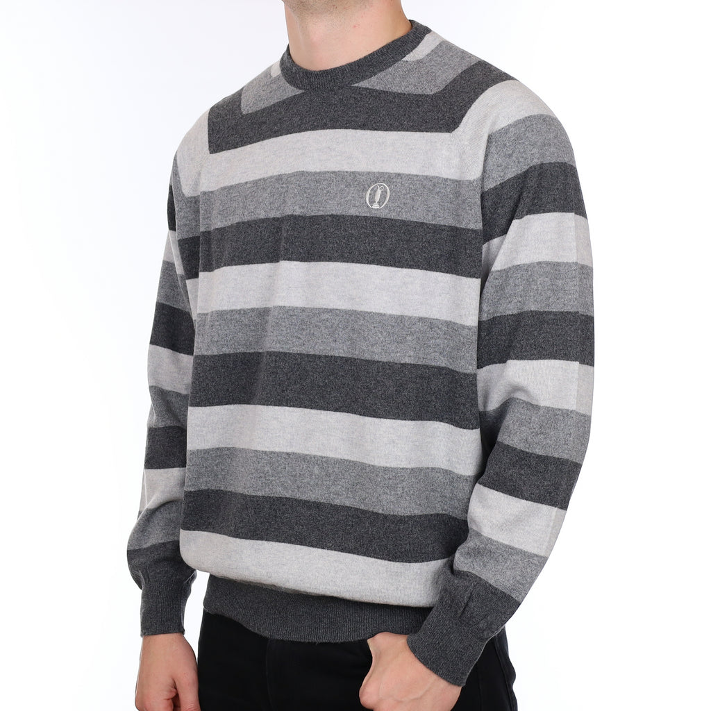 Men’s Brand New Scottish Hawico Golf Grey Stripe Cashmere Crew Neck Jumper 4XL