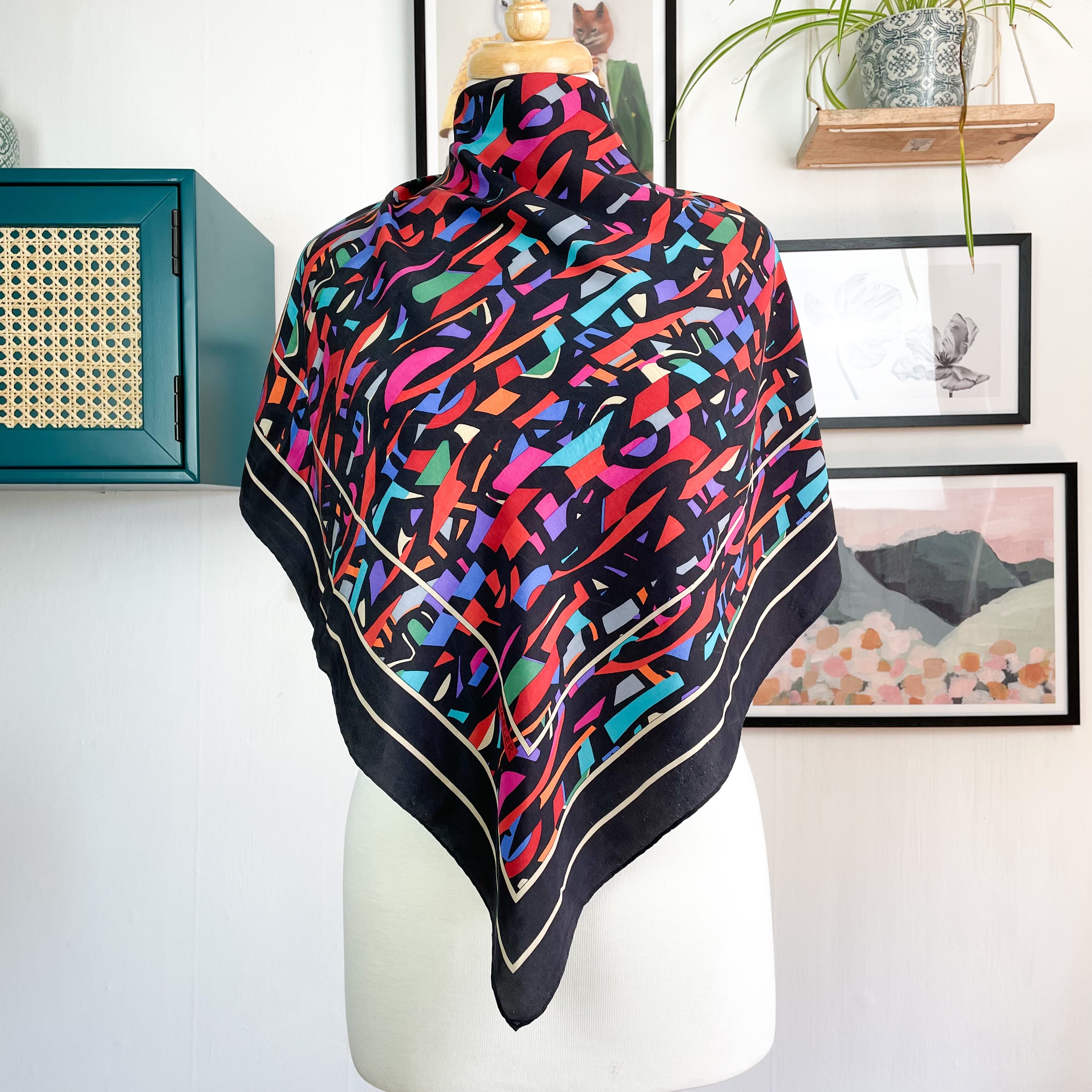 Jaeger Colourful Silk Crêpe Vintage Scarf