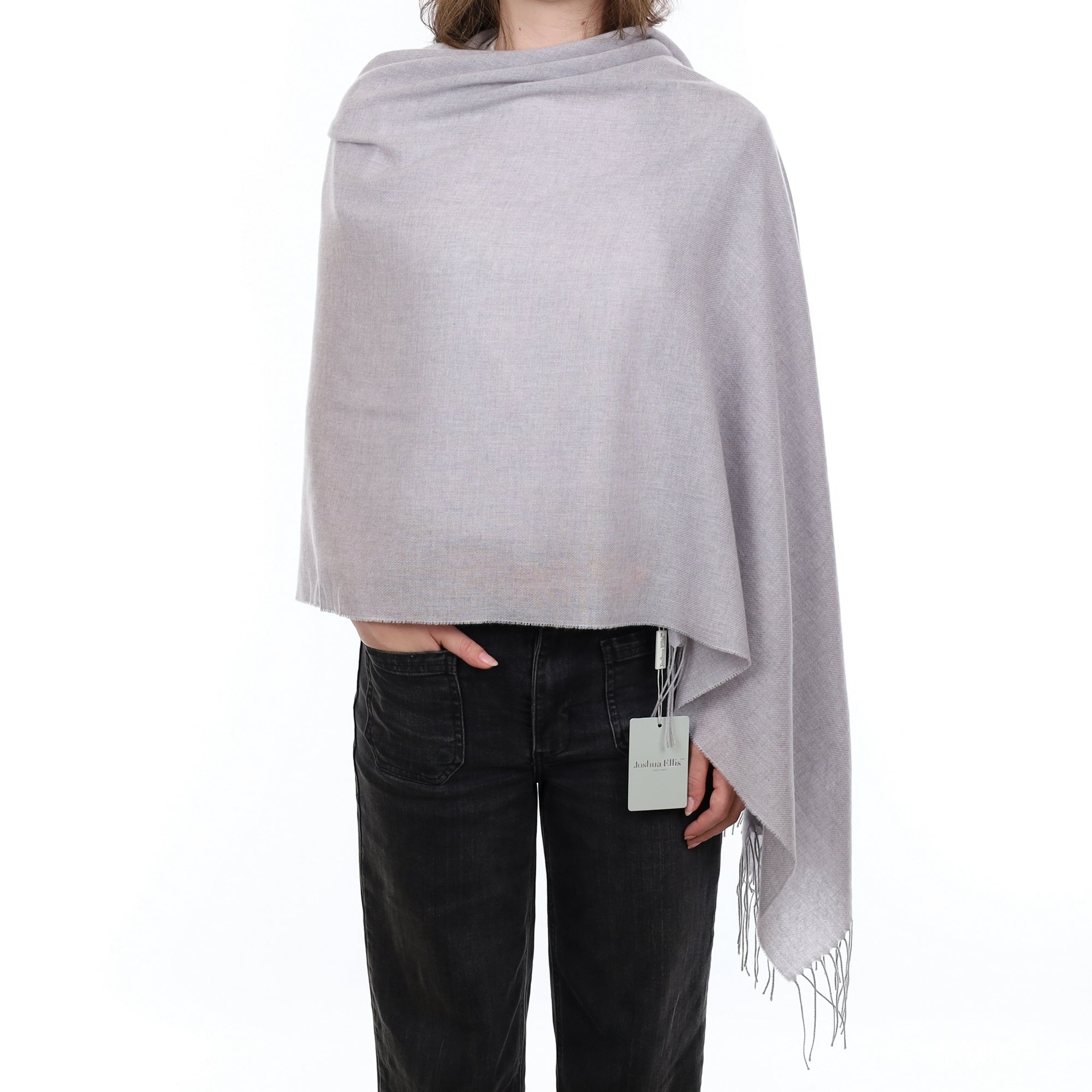 Brand New British Pebble Grey Luxury Woven Cashmere Pashmina