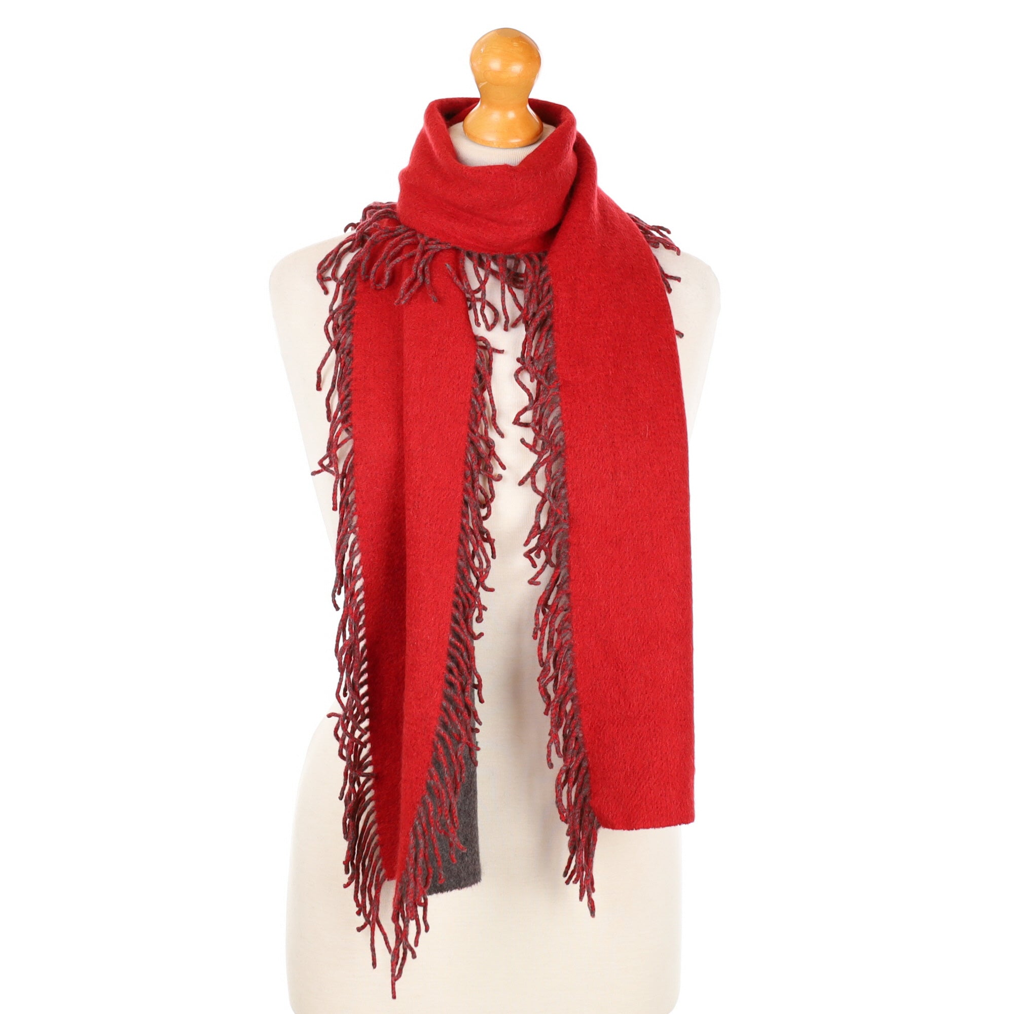 Post Box Red and Grey Cashmere Fringed Woven Scarf