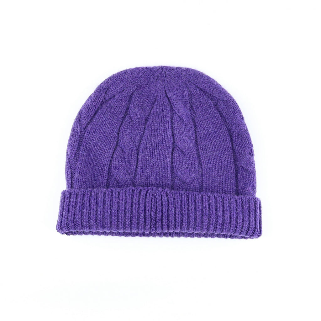 Scottish Pansy Purple Luxury Chunky Cashmere Beanie Hat