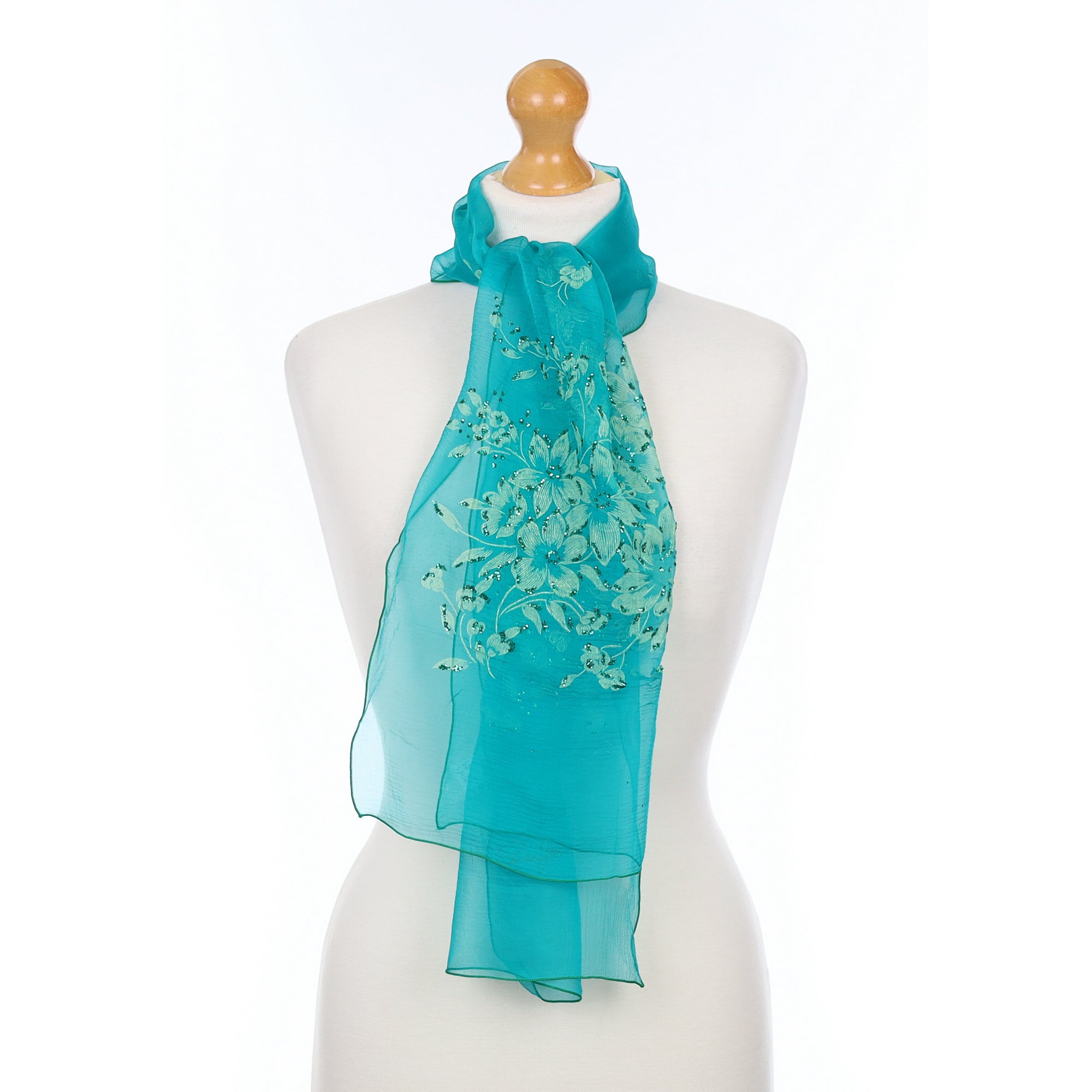 Cornelia James Peacock Green Chiffon Silk Scarf