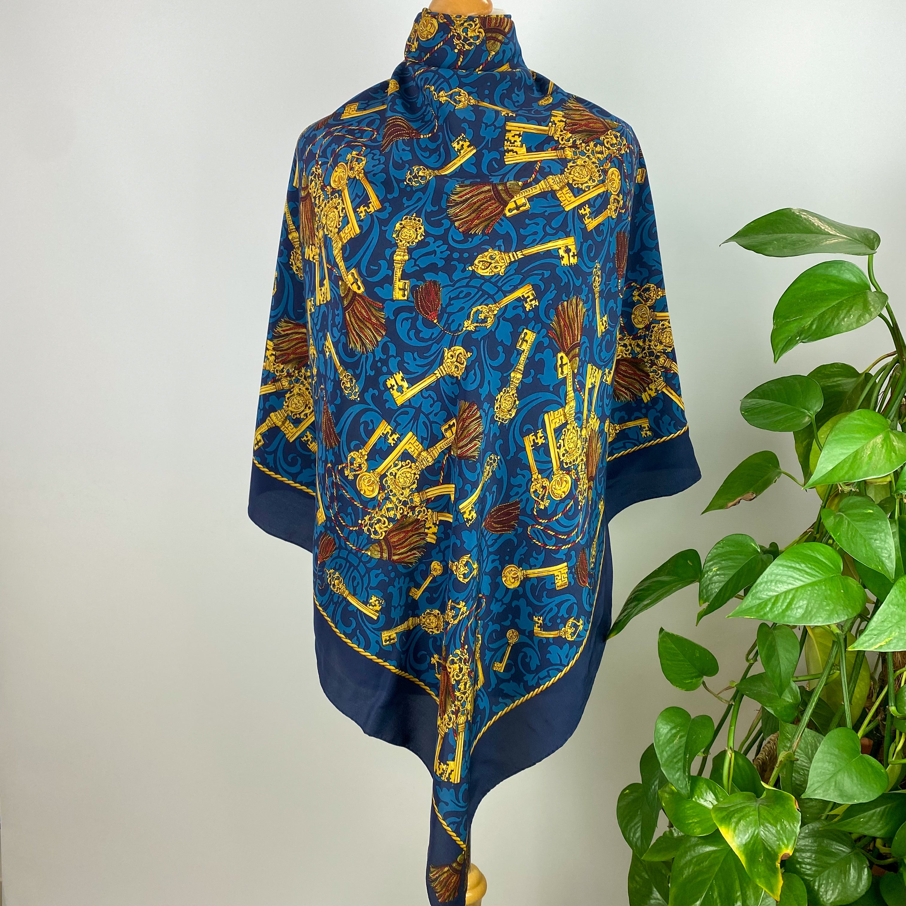 Echo Key Design Blue Vintage Silk Scarf