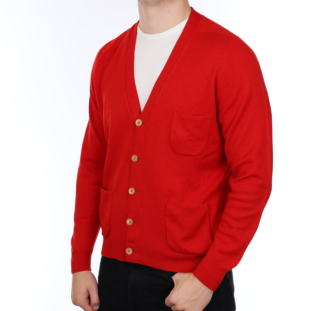 Men’s Scarlet Red Cashmere V Neck Cardigan Extra Large