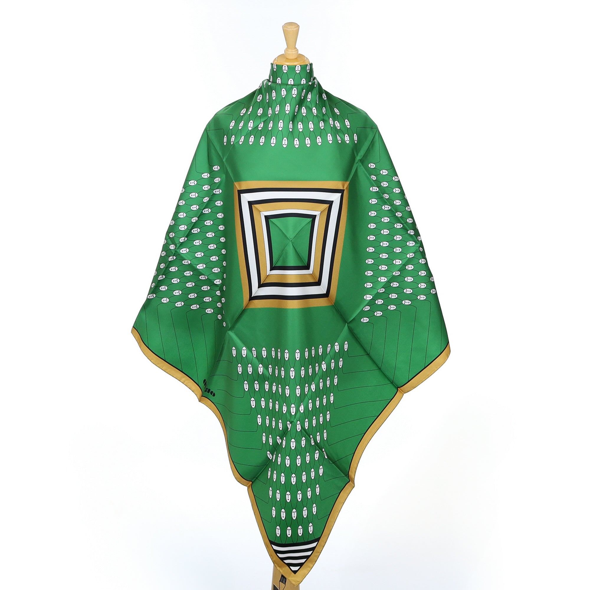 Brand New Obbo Green Patterned Silk Scarf