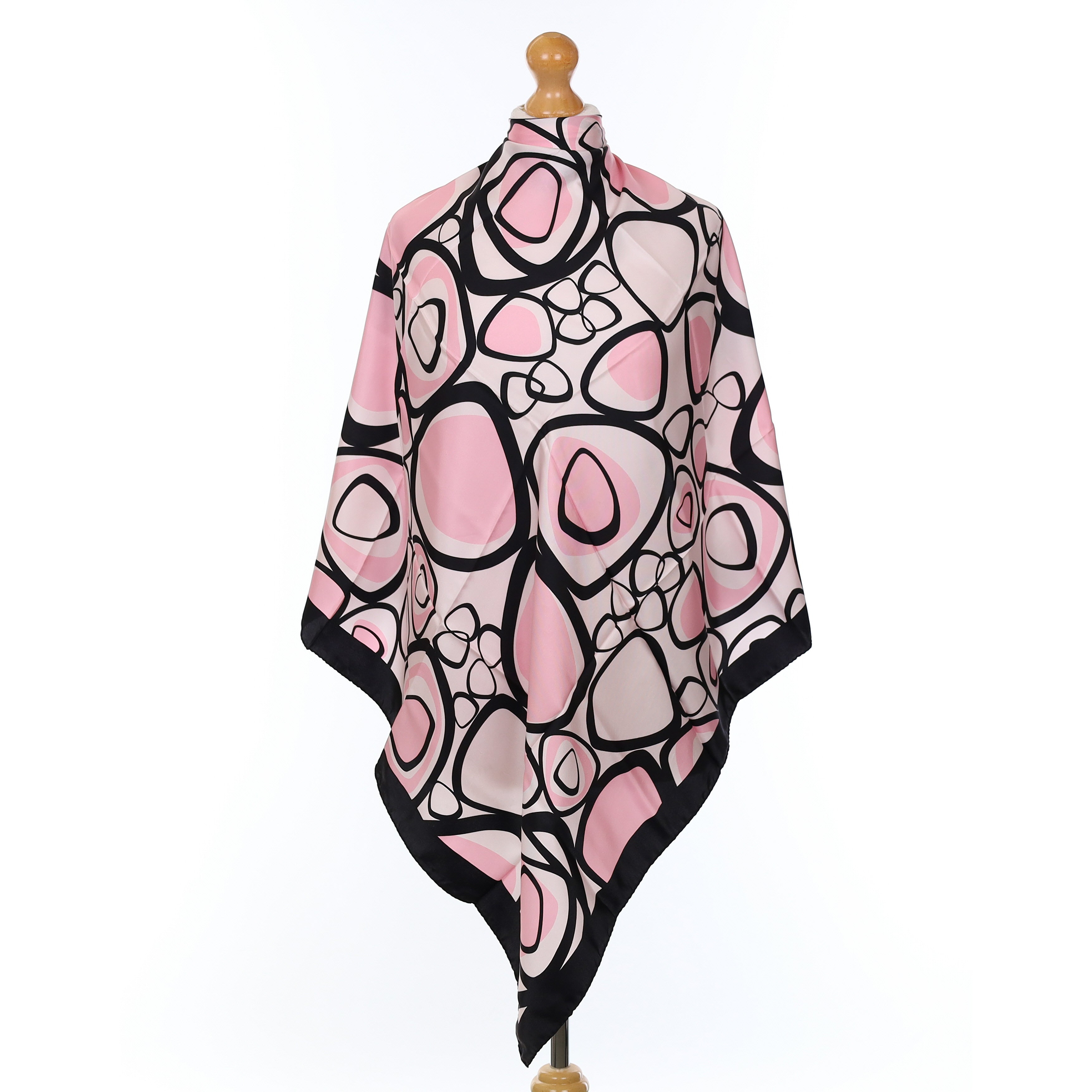 Pink And Black Abstract Pebble Design Silk Scarf