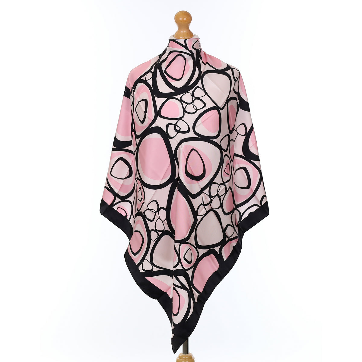 Pink And Black Abstract Pebble Design Silk Scarf